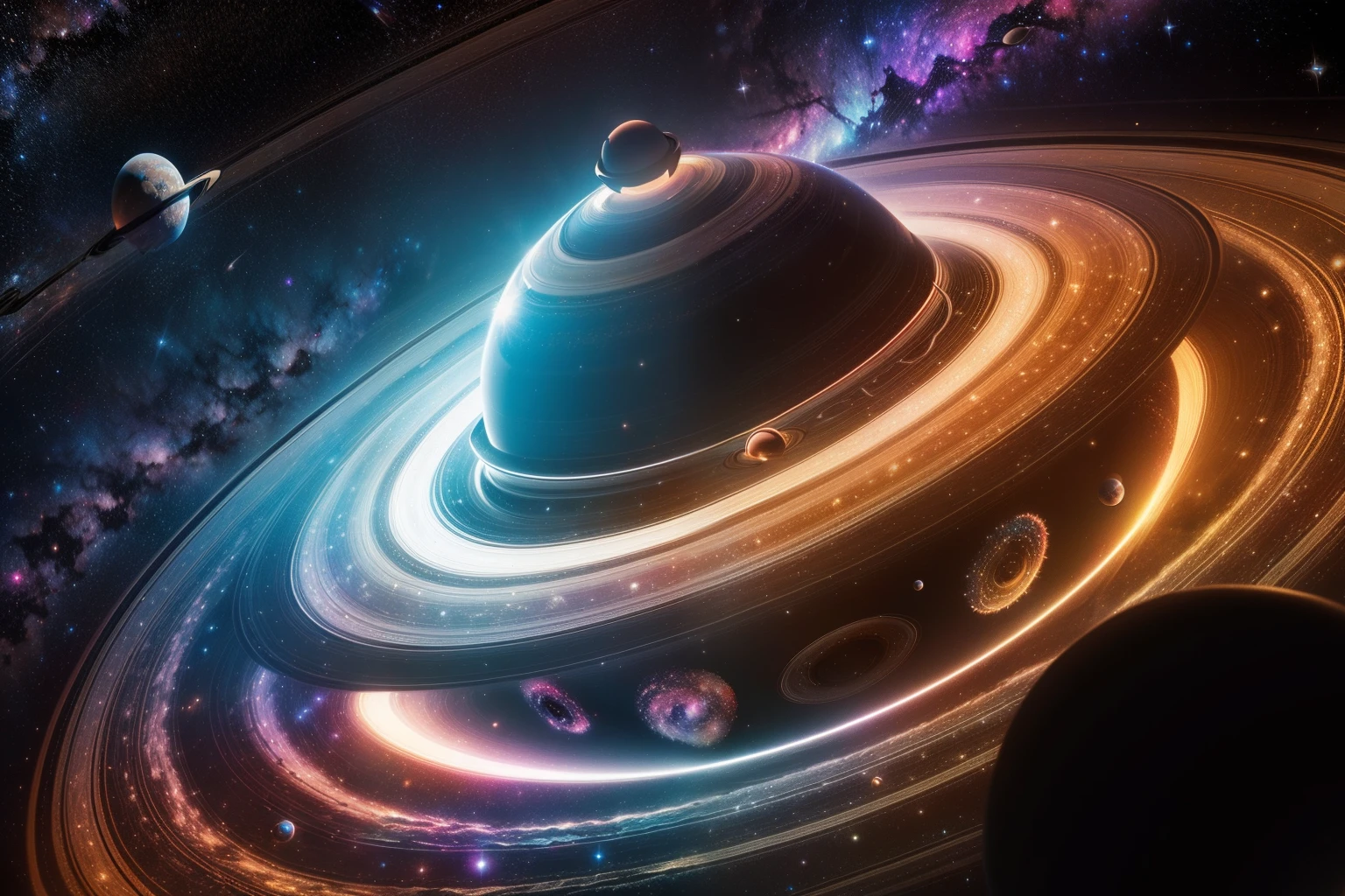(Saturn with planetary rings:1.3), (glitter:1.3), (rich colors and dark palette:1.2), (starlight nebula sky in starlight:1.3), (fiber texture:1.1), (neon universe space background, dark and intricate:1.3), physically based rendering, glass mosaic, color contrast, (light particle:1.2), beautiful, overwhelming atmosphere, professional artwork, multilayered, brightly colored, absurd resolution, see-through, holographic rendering, beautiful, very intricate detailed texture, very intricate detailed detail, (extremely highest quality:1.2), highest quality, best quality,