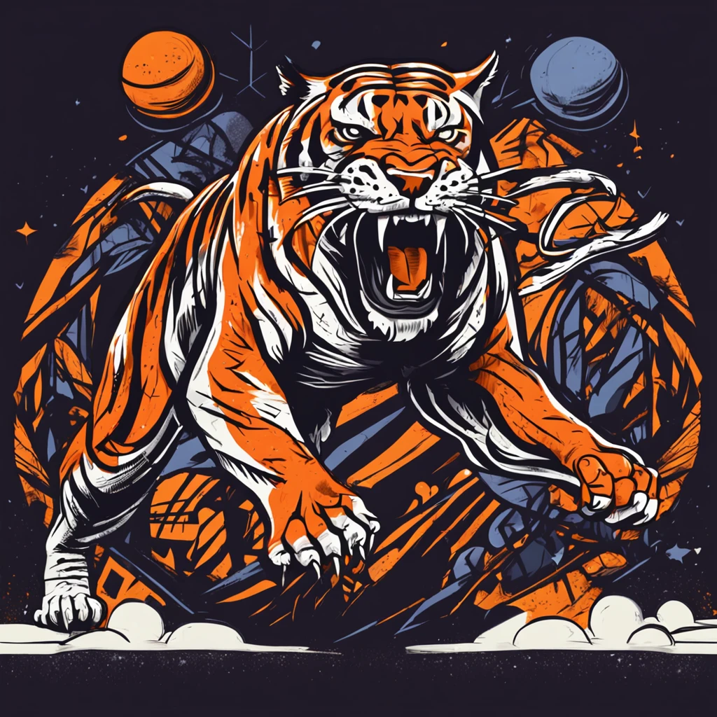 The tiger leaps sideways,Basketball badge,American illustration