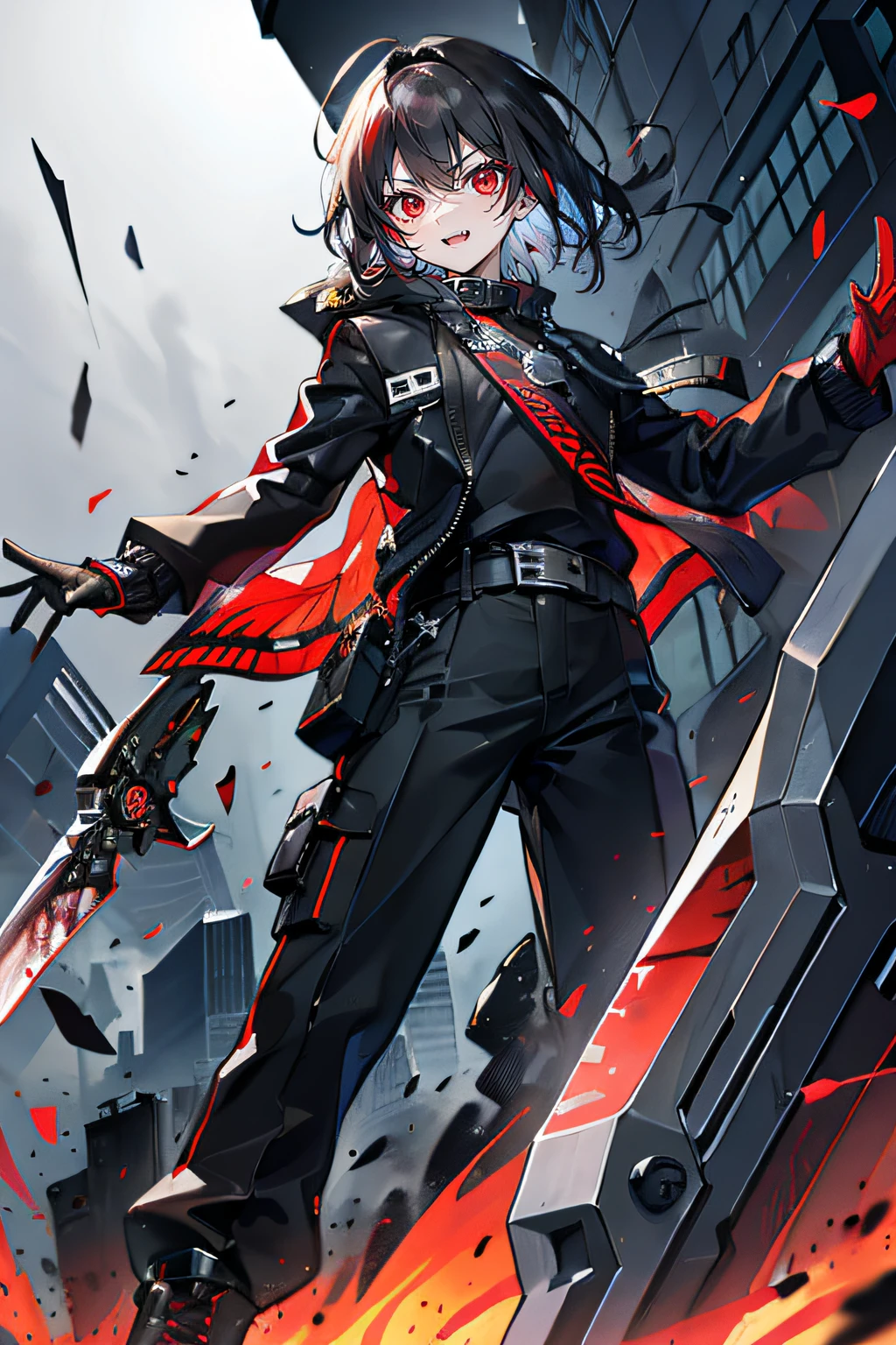 Dark red eyes,frenzied,big laughter,Fierce,Overlooking,look down on