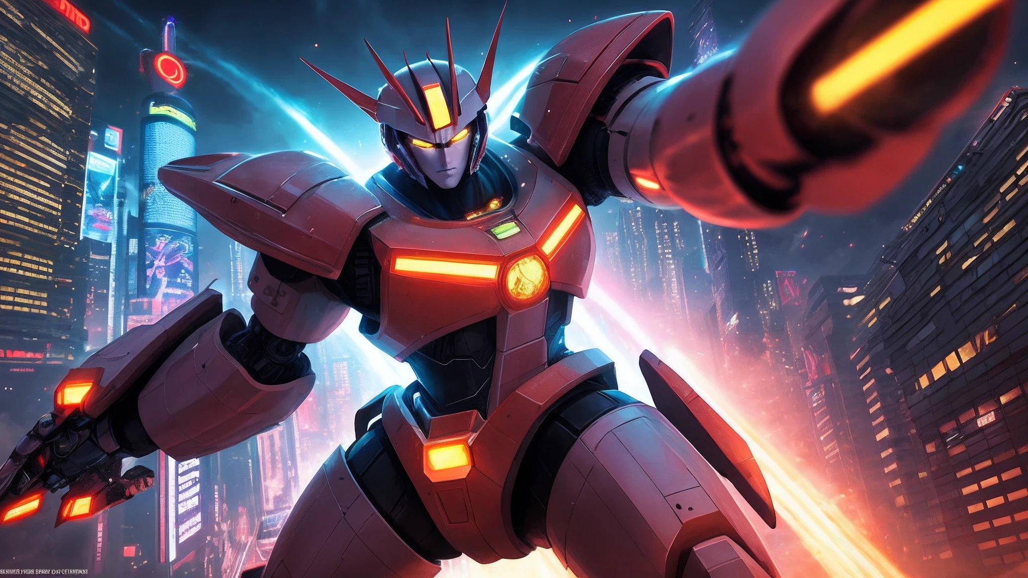 a futuristic A mesmerizing 8K digital artwork featuring Mazinger Z, the iconic mecha robot, amidst a futuristic neon-lit cityscape captured through breathtaking drone photography. The image showcases the intricate details of Mazinger Z's design, highlighting its powerful and dynamic presence. The use of an 85mm lens creates a captivating depth of field, emphasizing the fusion of new realism and fantastic realism. The cityscape is adorned with vibrant neon lights, casting a mesmerizing glow and creating a futuristic ambiance. The integration of unreal engine technology adds a touch of cinematic quality to the image, enhancing the overall visual experience. The scene is further enhanced with bokeh effects, accentuating the dazzling neon lights and creating a sense of depth and movement. The artwork pays homage to the manga and mecha genre, blending elements of futurism and nostalgia into a captivating and visually stunning composition. , combat pose, ultrawide shot, cinematic lighting, unreal engine --auto --s2