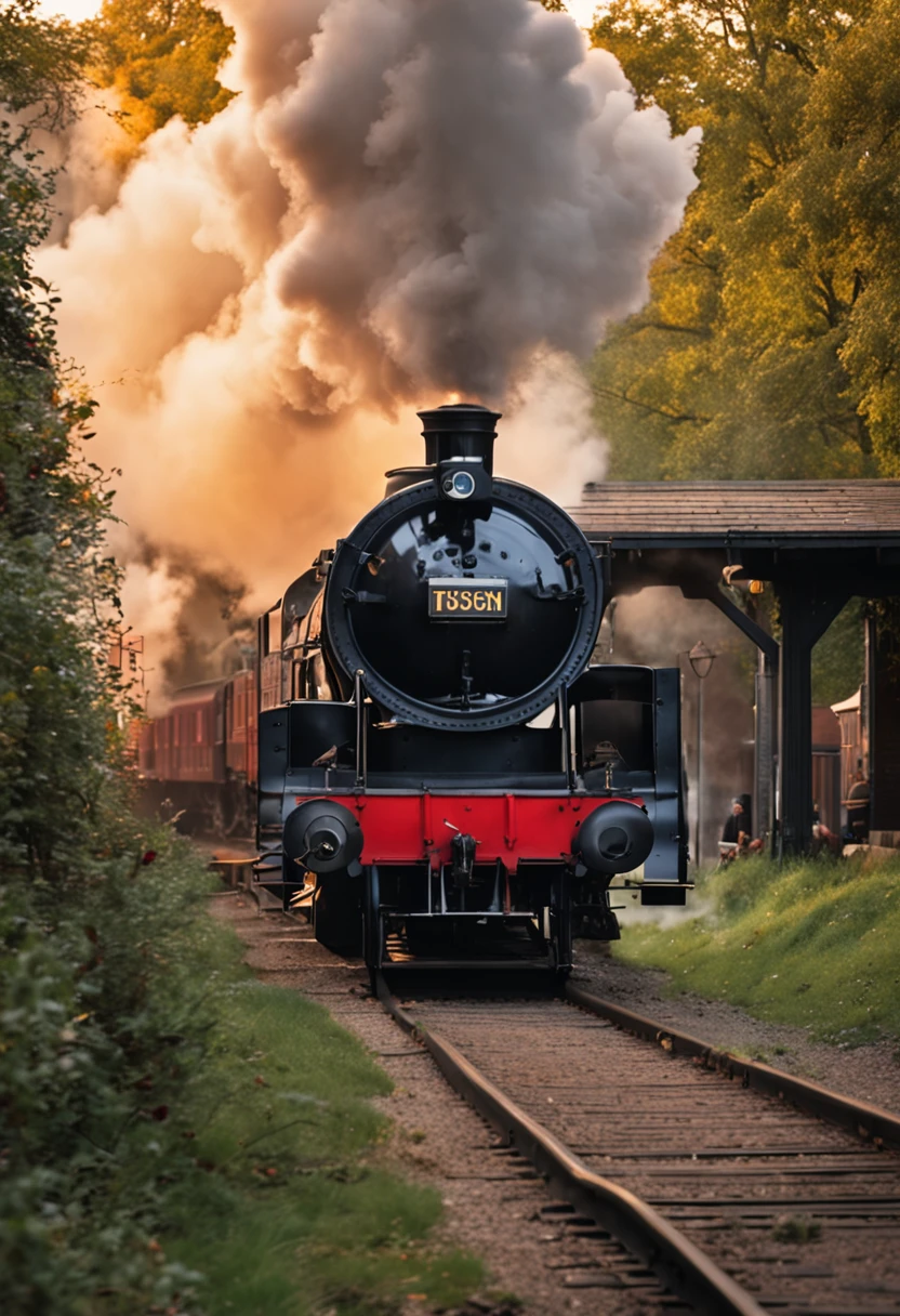 A steam train pulling into a station