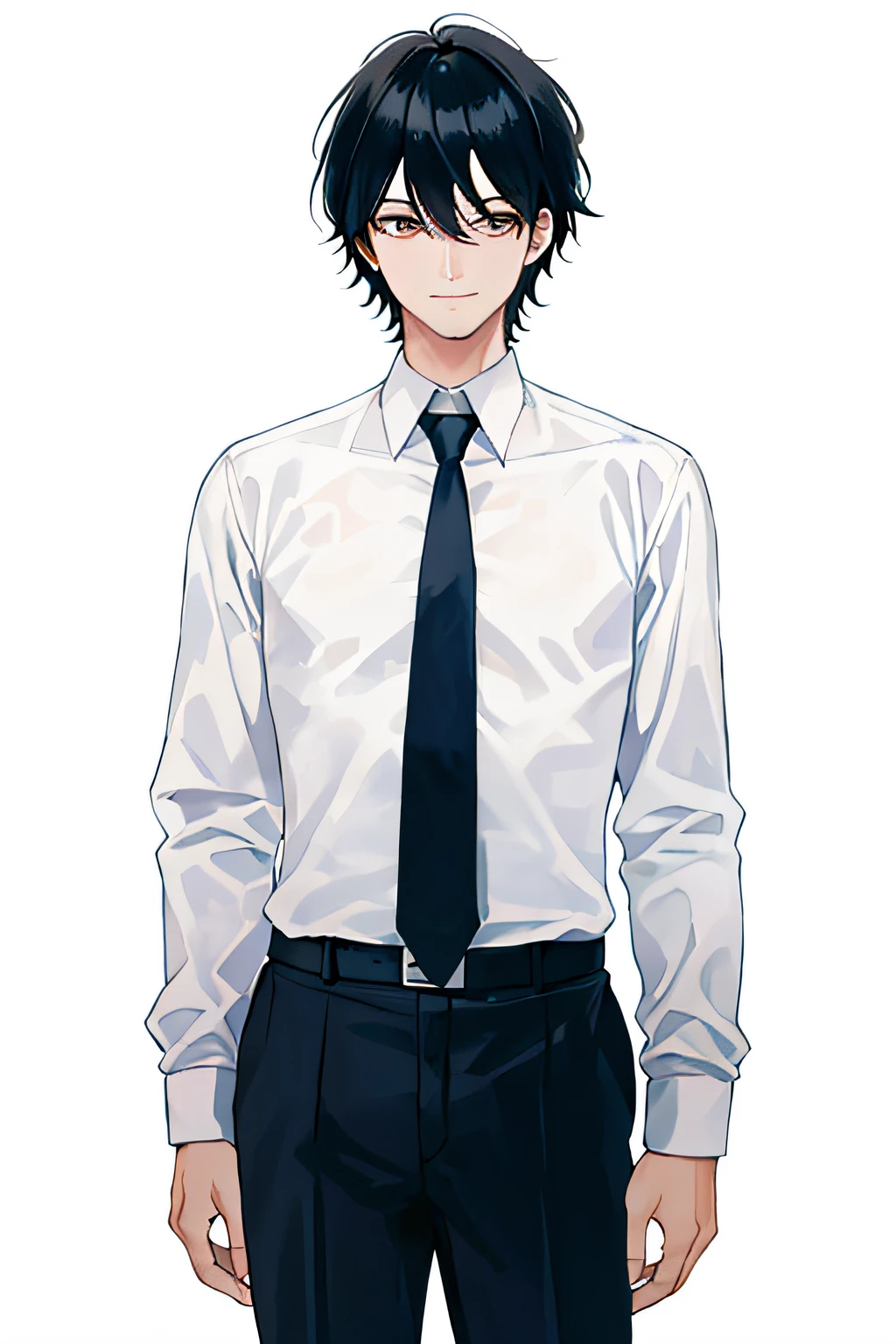 1 man,A 30-year-old man,wearing long-sleeve white shirt,With a tie,tmasterpiece,best qualtiy,8K UHD,sbeard,Black color hair,petty eyes,nothing background