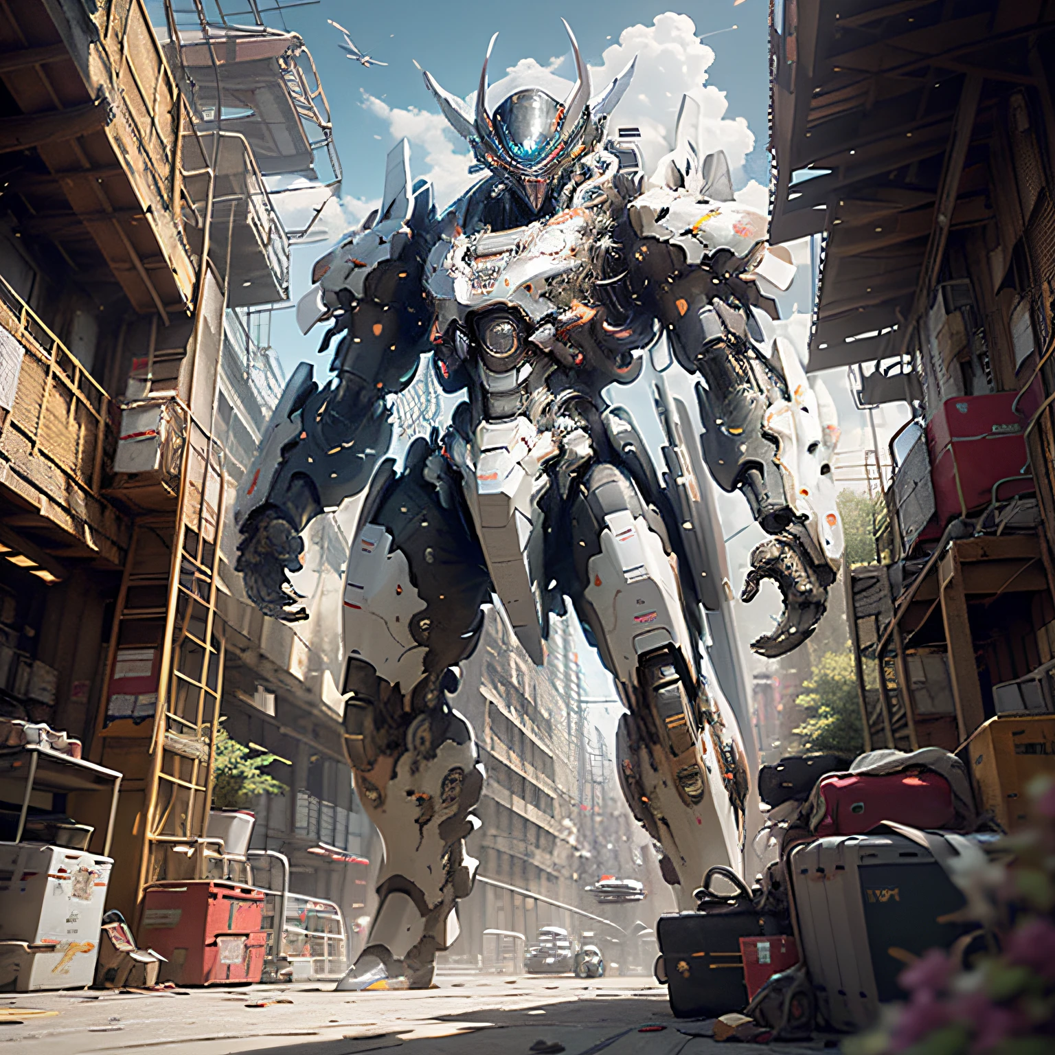 ((Best quality)), ((masterpiece)), (highly detailed:1.3), 3D, beautiful, (cyberpunk:1.2), in space, nebula, holding_weapon, (1Female mecha:1.3), facing the viewer, glowing eyes, full body, (flying, swooping down, dynamic, motion blur: 1.4), (huge mecha wings: 1.6), looking up, glowing_eyes, mecha, panorama, background is earth, nebula, space, particles, reality, HDR (High Dynamic Range), Ray Tracing, NVIDIA RTX, Super Resolution, Unreal 5, Subsurface Scattering, PBR Texturing, Post Processing, Anisotropic Filtering, Depth of Field, Maximum Clarity and Clarity, Multilayer Textures, Albedo and Specular map, Surface shading, accurate simulation of light-material interaction, perfect proportion, Octane Render, two-tone lighting, large aperture, low ISO, white balance, rule of thirds, 8K RAW, efficient sub-pixel, sub-pixel convolution,