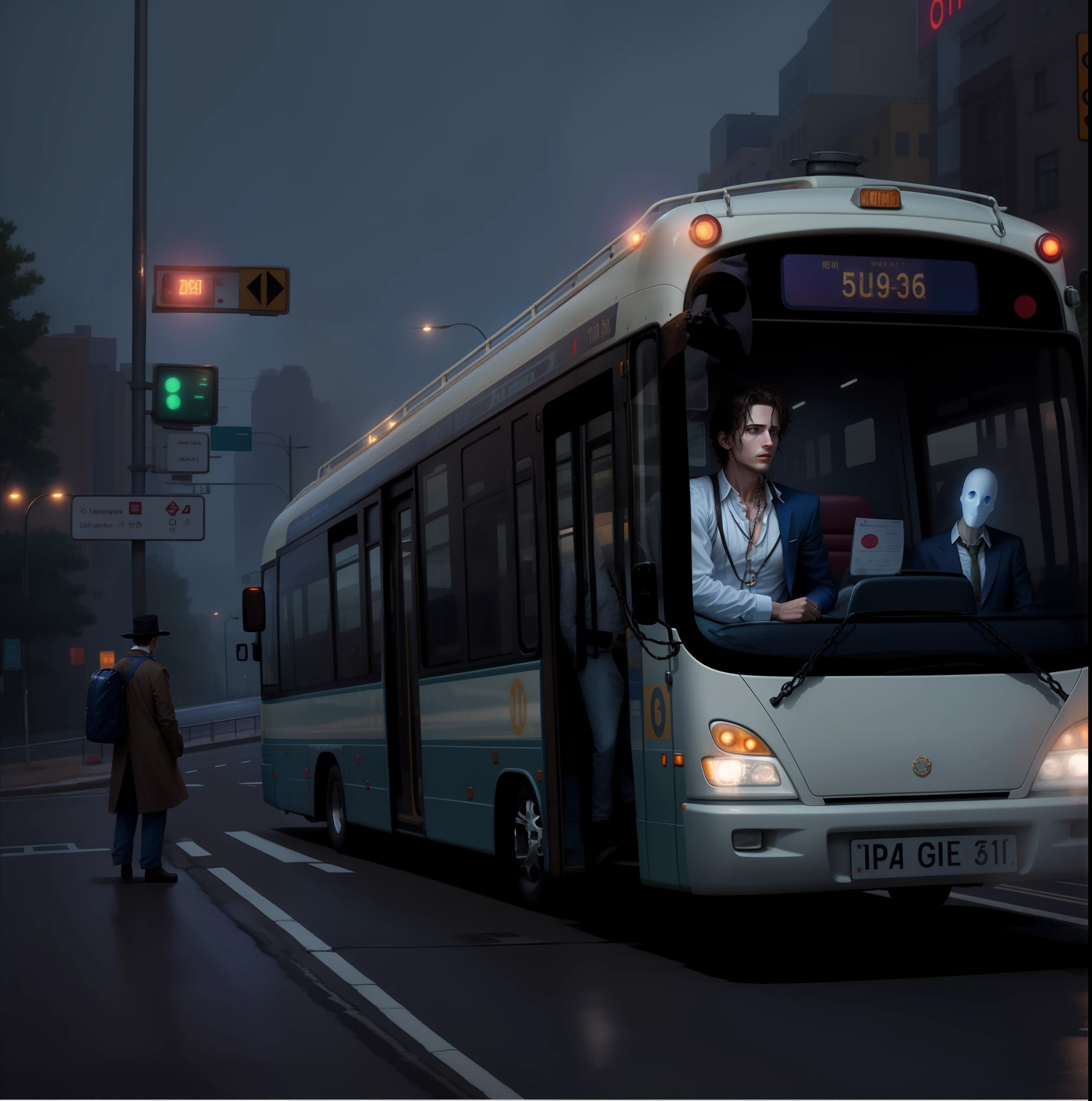 Midnight bus,There was a floating man on the side of the road,The driver in the car was tied in chains,On the side sat the white impermanent ghost,