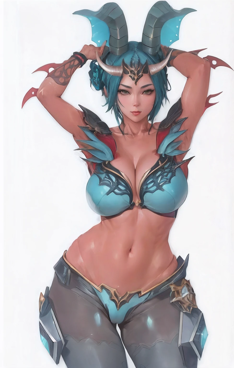a close up of a woman in a bikini with horns on her head, extremely detailed artgerm, artgerm on artstation pixiv, artgerm lau, wlop rossdraws, ig model | artgerm, artgerm detailed, artgerm. anime illustration, style of artgerm, rossdraws 1. 0, style artgerm, succubus, large breast, milf, busty, graping hair,