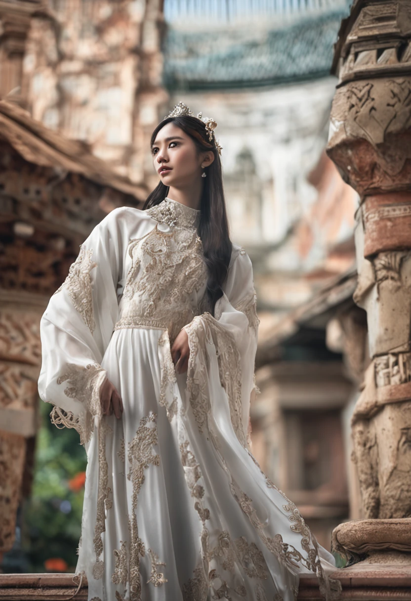 (hoang lap,A high resolution,ultra - detailed),1womanl,a matural female,Idade,wavy and long hair,whaite hair,黑The eye,By bangs,longer sleeves,Fine eyes and detailed face,the Extremely Detailed CG Unity 8K Wallpapers,Complicated details,looking-down,独奏,Half shot,详细的脸,Stoic expression,dynamicposes,floated hair,Classical era,(Ancient Roman theme:1.1),Roman mythology,Roman, Capua, Ancient vineyards, Oracle, cloaks, Iron fittings, ancient themes, (Prosperous Civilization:1.1), Original white marble, (Intact:1.1) Marble building, Hills in the background, braziers, Burning embers, the night, darkly, As estrelas, The halo of light, majestic atmosphere, Floating stone particles, sportrait, The wind rotates,Sit on the throne,Crown on head
