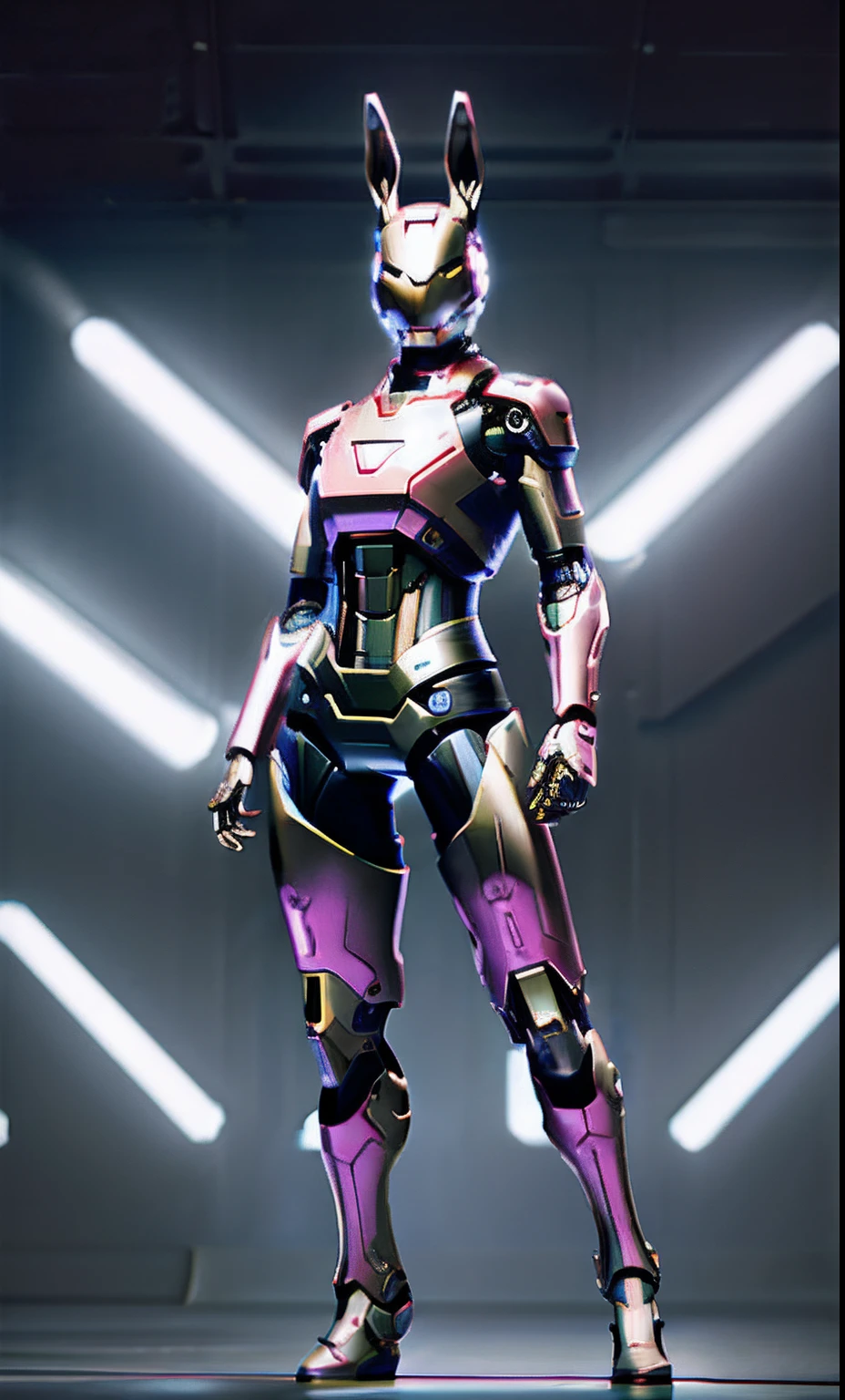 A highly detailed「Rabbit-shaped cyborg」3D rendering of a|cyborgs]Pink cybernetics and pink armor、nffsw、8K、Sub-surface scattering、Specular Light、Hi-Res、octane renderings、Ray traching、Pink rabbit ears、Mobilesuit、movie「ironman」
