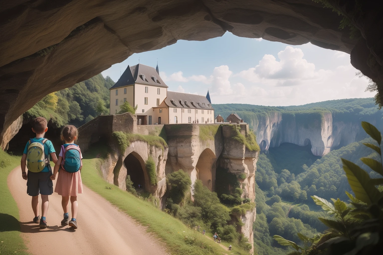 Year: 2023
Country: Luxembourg
Description: In the picturesque Müllerthal region, a family embarks on a hiking adventure through lush forests and rocky landscapes. The children lead the way, exploring hidden grottoes and winding trails, while their parents capture the scenic beauty with vintage cameras.