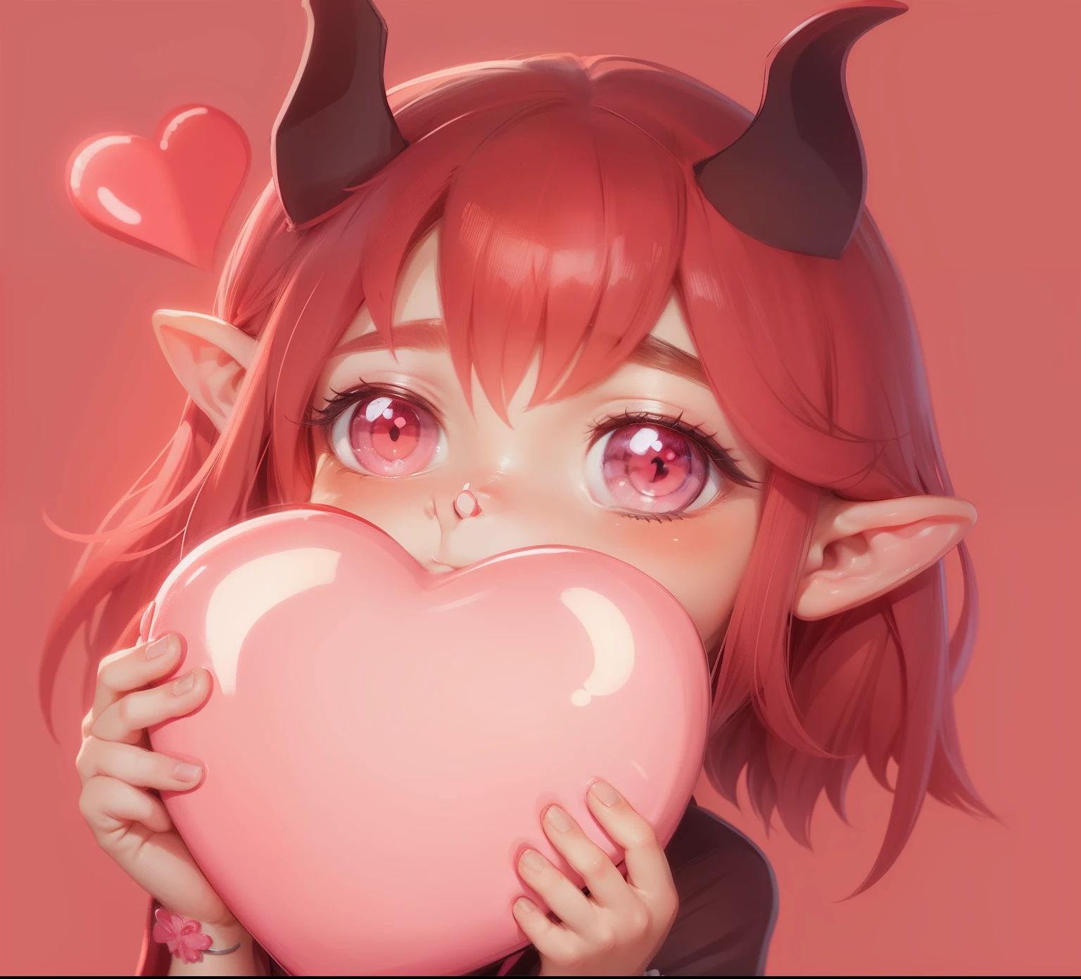 cute, chibi, sd, anime, emote, girl holding a heart, kawaii, red, pink, best quality, 4k