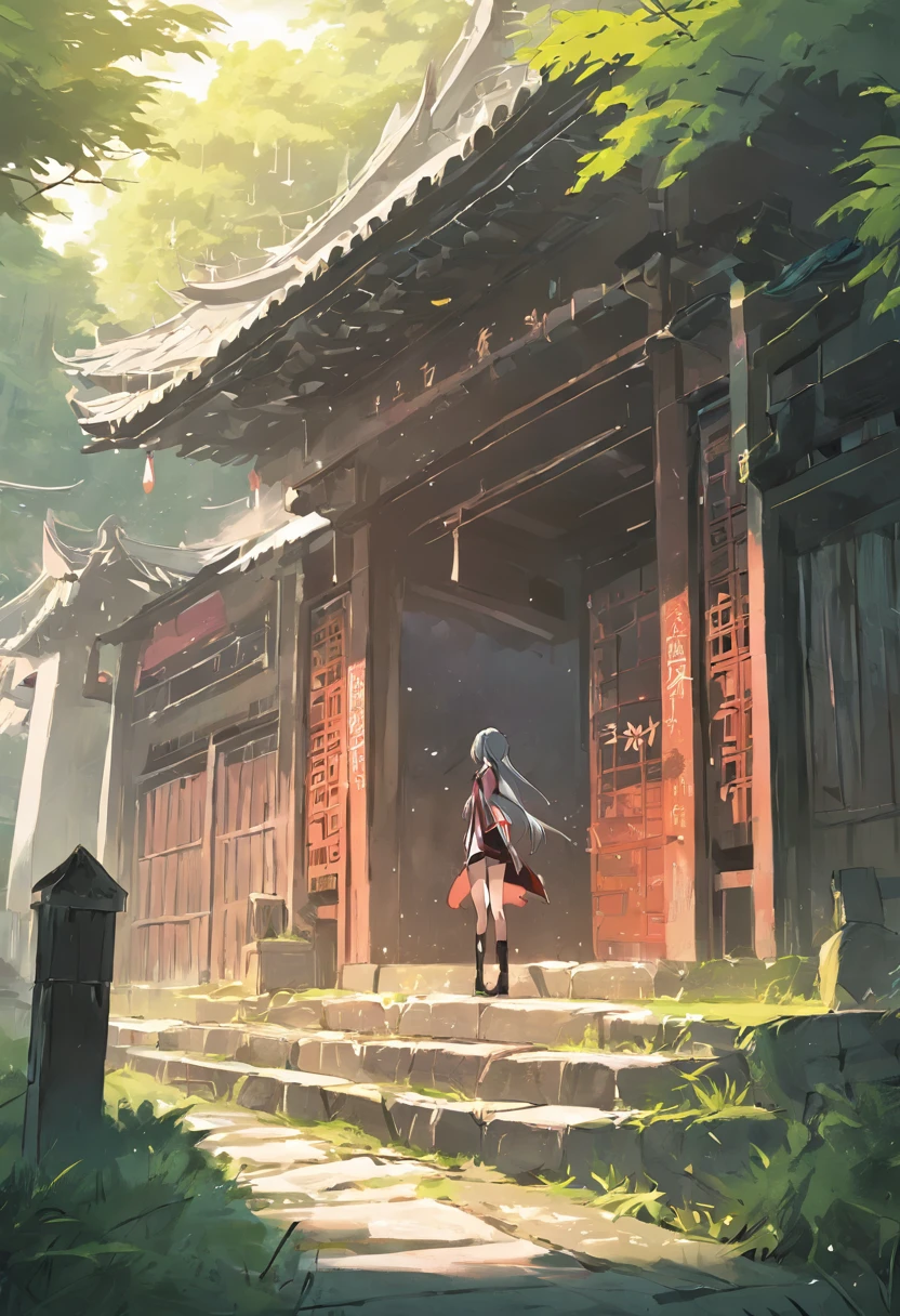 Security guard Xiao Xu turned his back to the ancient house,Stand outside the fence,Look at the entrance of the ancient house。