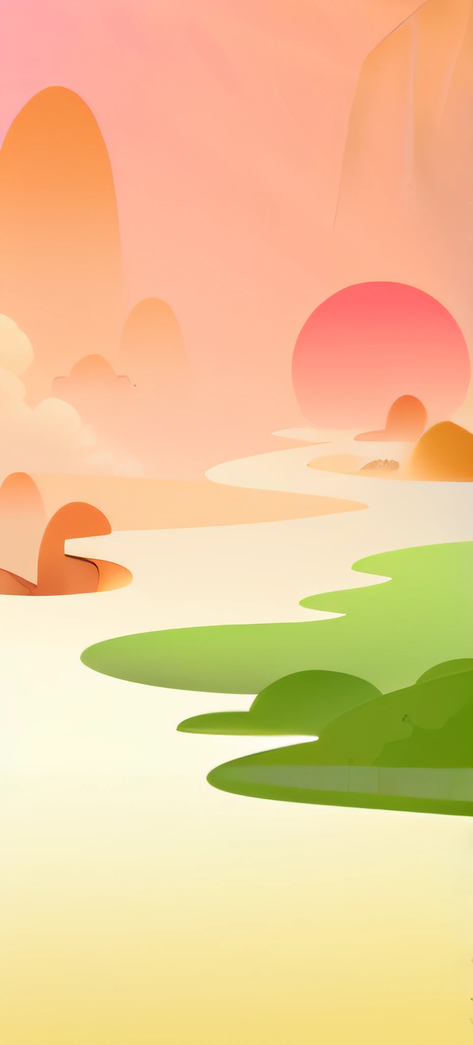 There is a caricature of landscapes with rivers and mountains, abstract nature landscape, sunset illustration, Detailed scenery —width 672, an abstract tropical landscape, Landscape illustration, flowing hills, Vivid abstract landscape, Dreamy landscape, Landscape background, airy landscape, abstract landscape, ethereal landscape, a surreal dream landscape, landscape of geometric shapes, natural landscape background, Sunset background