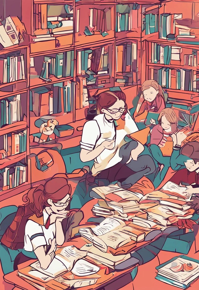 As a world-class illustrator，I am honored to design a theme for you《The Literature Club recruits new students》Poster illustration。Below is a description of the screen I designed based on the background information of the project：

Screen description：
This illustration features bright colors and vibrant scenes，It shows the charm of the literary and artistic society。In the center of the picture is a huge book，The page glows brightly，Illuminate the darkness around you。This symbolizes that the Literature Club is a platform for bringing together various literary and artistic activities，Bring knowledge and inspiration。

The book is surrounded by a crowd of energetic students，They wore T-shirts from literary clubs of different colors，stands for diversity and inclusion。They came together，Some are reading books，Some people are writing，Someone is talking about literature。This expresses the friendship between members of the literary community、collaboration，Share the love。

in the lower left corner of the screen，There is a magic inkwell，The ink in the ink bottle forms a variety of gorgeous words and patterns，Symbolizes the magic and creativity of literature。Next to the inkwell is a quill pen，Represents the tools of writing and creation。

in the right corner of the screen，It showcases gorgeous and colorful landscapes，Like a blooming flower、Flying pages and birds, etc。This symbolizes the beauty and infinite possibilities of literature，Fascinating。

Enfim，At the bottom of the screen is a job posting for the Literary Club，Include time、Location and contact details，Let the audience get more information。

Then the illustrations come to life、Characterized by creativity and diversity，It aims to attract more students interested in literature to join the literary club，Inspire their love and exploration of literature。