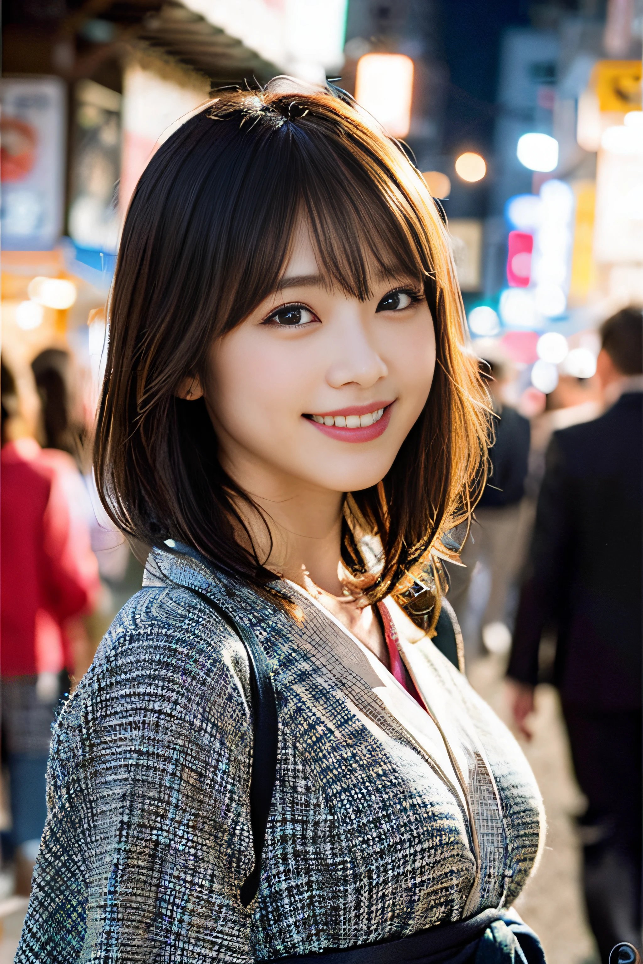 (8K、Raw photography、top-quality、​masterpiece:1.2)、(realisitic、Photorealsitic:1.37)、ultra-detailliert、超A high resolution、女の子1人、see the beholder、beautifull detailed face、A smile、Constriction、(Slim waist) :1.3)、Beautiful detailed skin、Skin Texture、Floating hair、Professional Lighting、Whole human body、Longhaire、a blond、Japan floral yukata、matsuri、In the street、sparklers、Bob Hair、Cheerful smile、