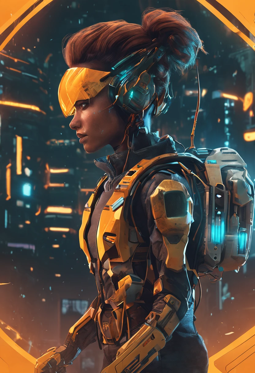 sci fi character art, cool artwork, futuristic style, in the style of 32k uhd, atey ghailan, geoff johns, dark yellow and gray, tech punk 4k