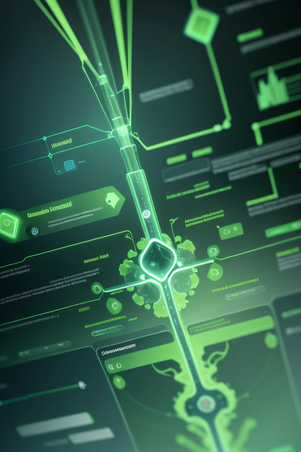 "Create a biomedical image with scientific flair. Blend cell imagery, lab setups, and a subtle DNA icon. Integrate medical imaging and tech elements. Opt for cosmic green hues. Add text: 'Biomedical Progress' and 'Advancing Science.' Use tags: '#Innovation' and '#Healthcare.' Strive for a green-themed image that embodies progress and innovation with ease."