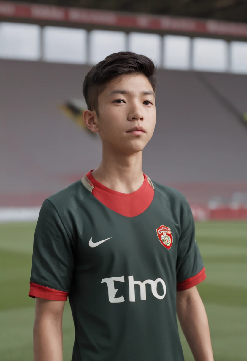 One height 1.75m -yeld Chse teenager,Wearing the number 7 shirt of the Portuguese national football team,Use snaps to capture the moment when teenagers play soccer,schoolboyg and compact,The background is the players in the distance and the Old Trafford football stadium,Exercise full body photo,Photoreality,photore,tmasterpiece,hentail realism,hentail realism,Photoreality,hight contrast,The photorealistic digital art trend is detailed and realistic in Artstation 8k HD HD, A detailed, skin textures, ultra - detailed, realistic skin textures, best qualtiy, 超A high resolution, (真实感:1.4),, A high resolution, A detailed, RAW photogr, sharp, by lee jeffries nikon d850 film stock photograph 4 kodak portra 400 camera f1.6 Lens, rich colors, ultra-realistic realistic textures, dramatic lighting, unrealengine artstation cinestill 800 trends,