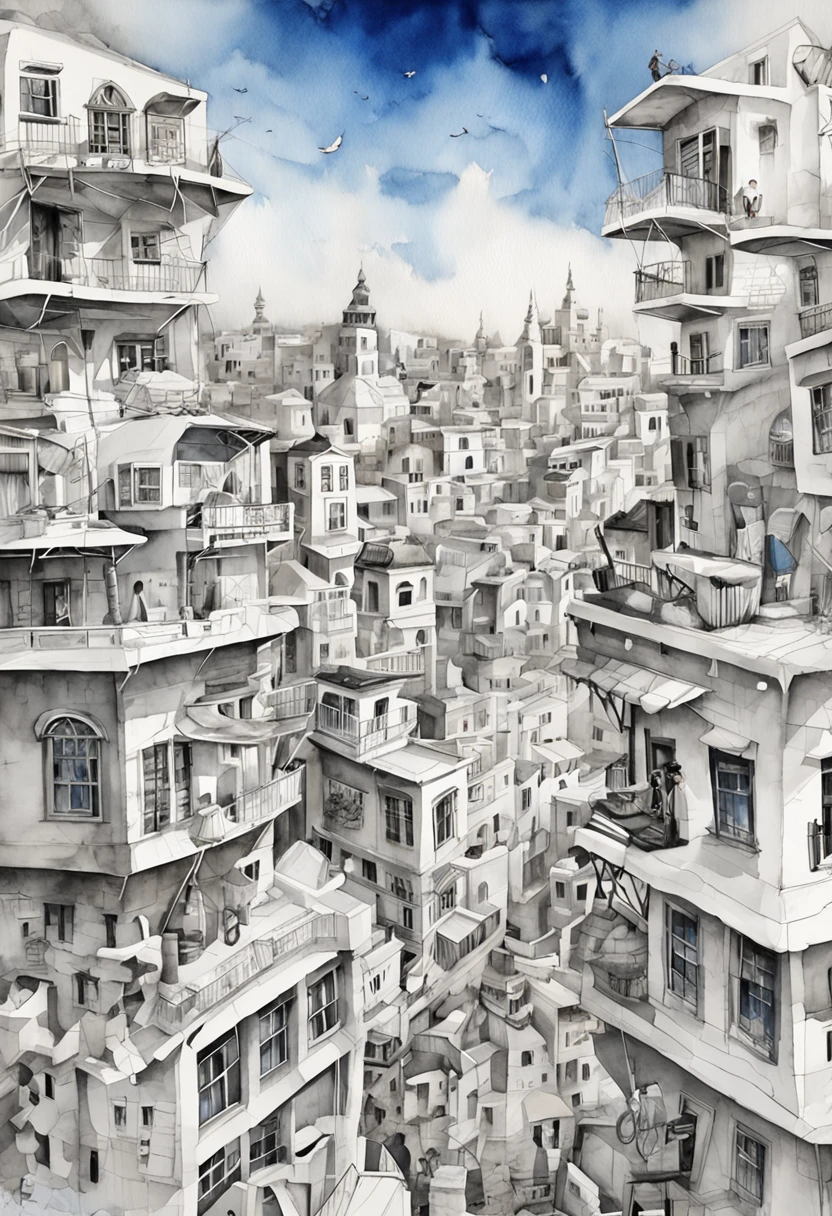 white and black photos of a city with a blue water, in the style of contemporary collage, animated gifs, album covers, fluid, high detailed, yankeecore, relief