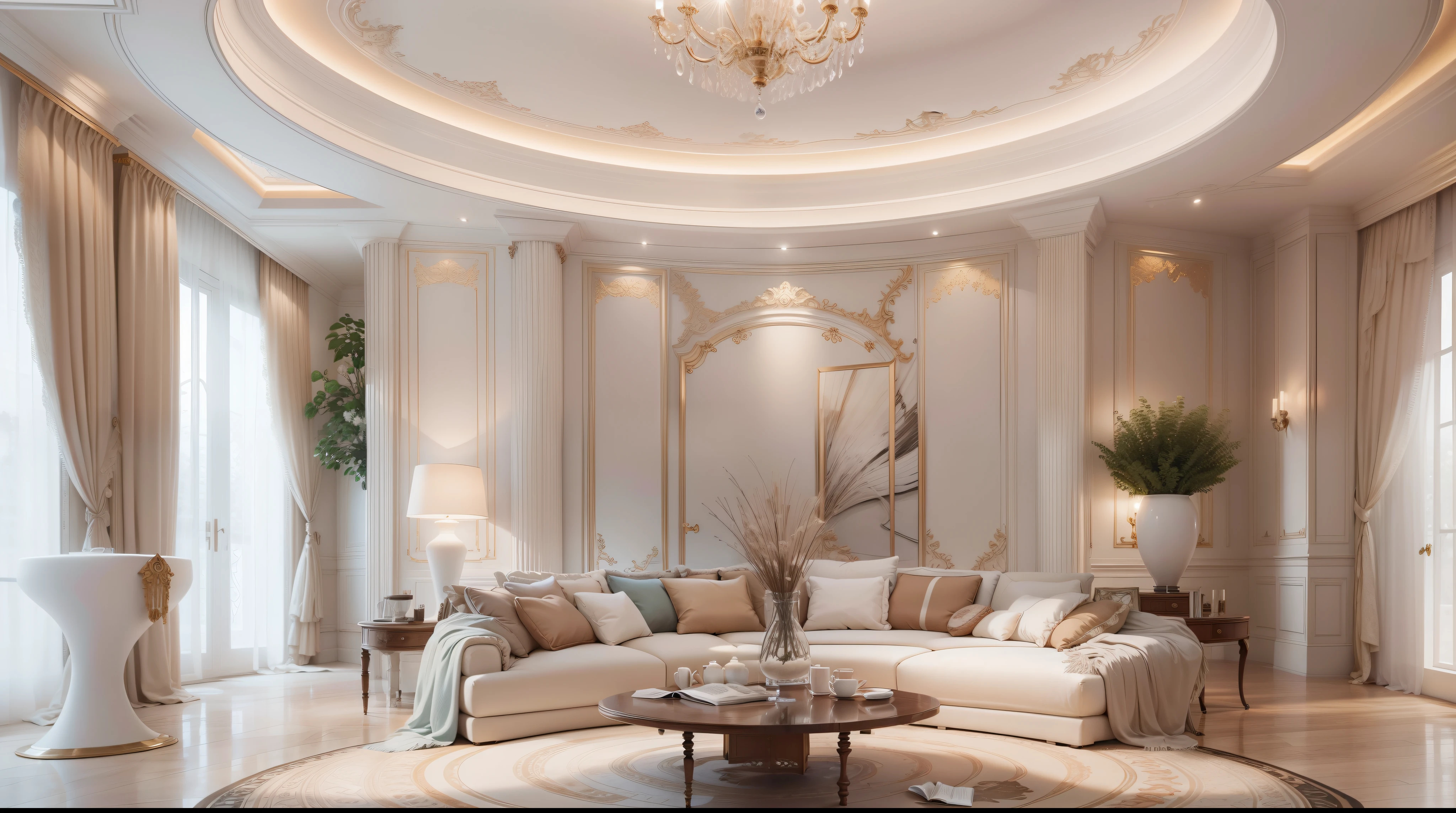 Round mansion, The decoration is simple and atmospheric, Exquisite furniture, Elegant environment, 113.04 sqm, A fresh and comfortable space with a diameter of 12 meters