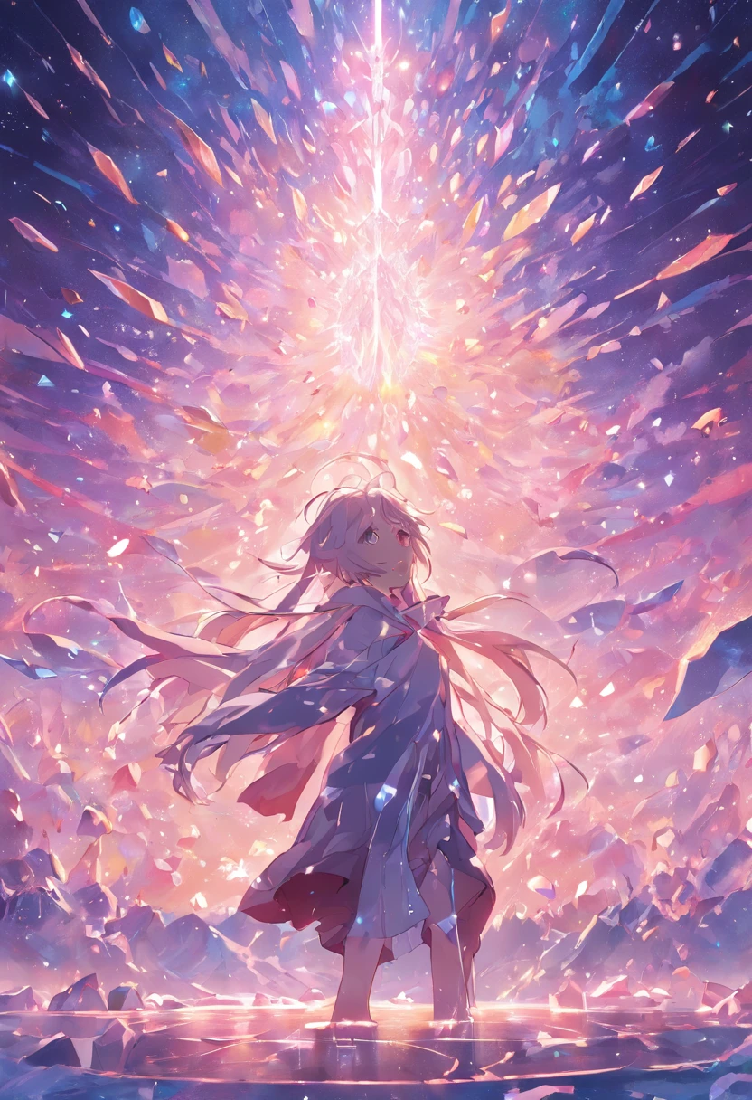 9(masterpiece,bestquality),Land of Crystals,ice field,bright,Shimmering like a diamond, it shines like a crystal,Bright and vivid colors,(depth of fields:1.2),the night,Holy,Light-sensitive,crystal