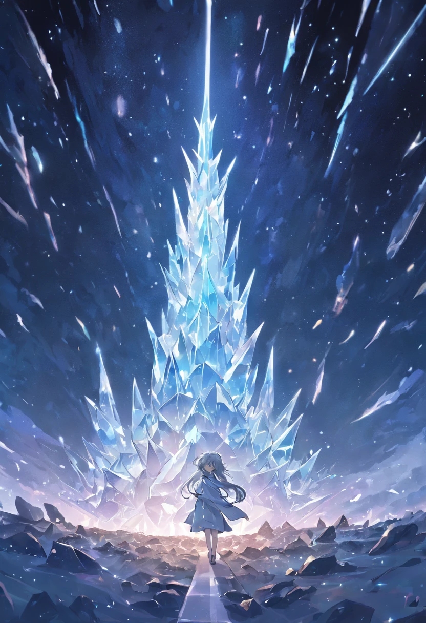 9(masterpiece,bestquality),Land of Crystals,ice field,bright,Shimmering like a diamond, it shines like a crystal,Bright and vivid colors,(depth of fields:1.2),the night,Holy,Light-sensitive,crystal