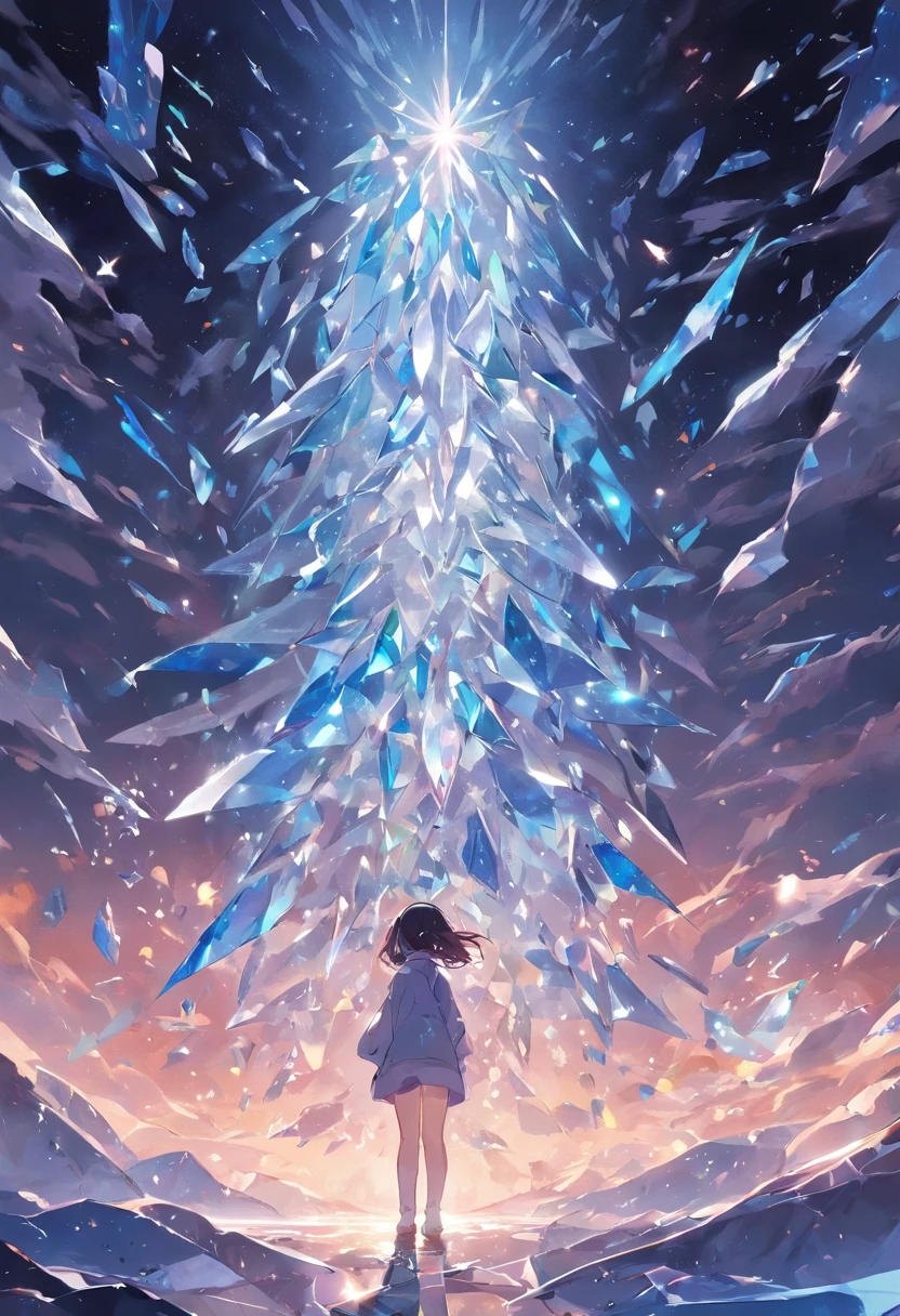9(masterpiece,bestquality),Land of Crystals,ice field,bright,Shimmering like a diamond, it shines like a crystal,Bright and vivid colors,(depth of fields:1.2),the night,Holy,Light-sensitive,crystal
