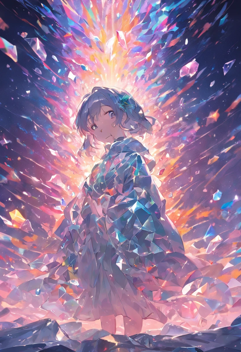 9(masterpiece,bestquality),Land of Crystals,ice field,bright,Shimmering like a diamond, it shines like a crystal,Bright and vivid colors,(depth of fields:1.2),the night,Holy,Light-sensitive,crystal