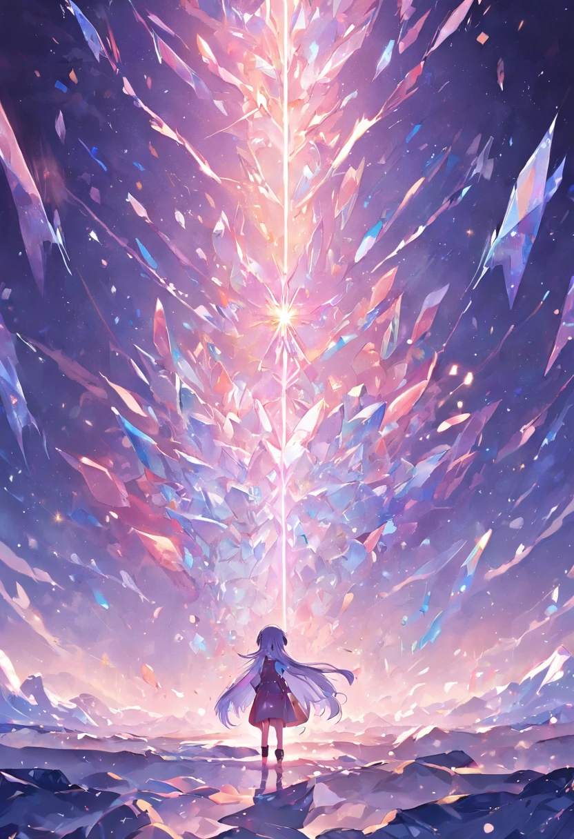 9(masterpiece,bestquality),Land of Crystals,ice field,bright,Shimmering like a diamond, it shines like a crystal,Bright and vivid colors,(depth of fields:1.2),the night,Holy,Light-sensitive,crystal