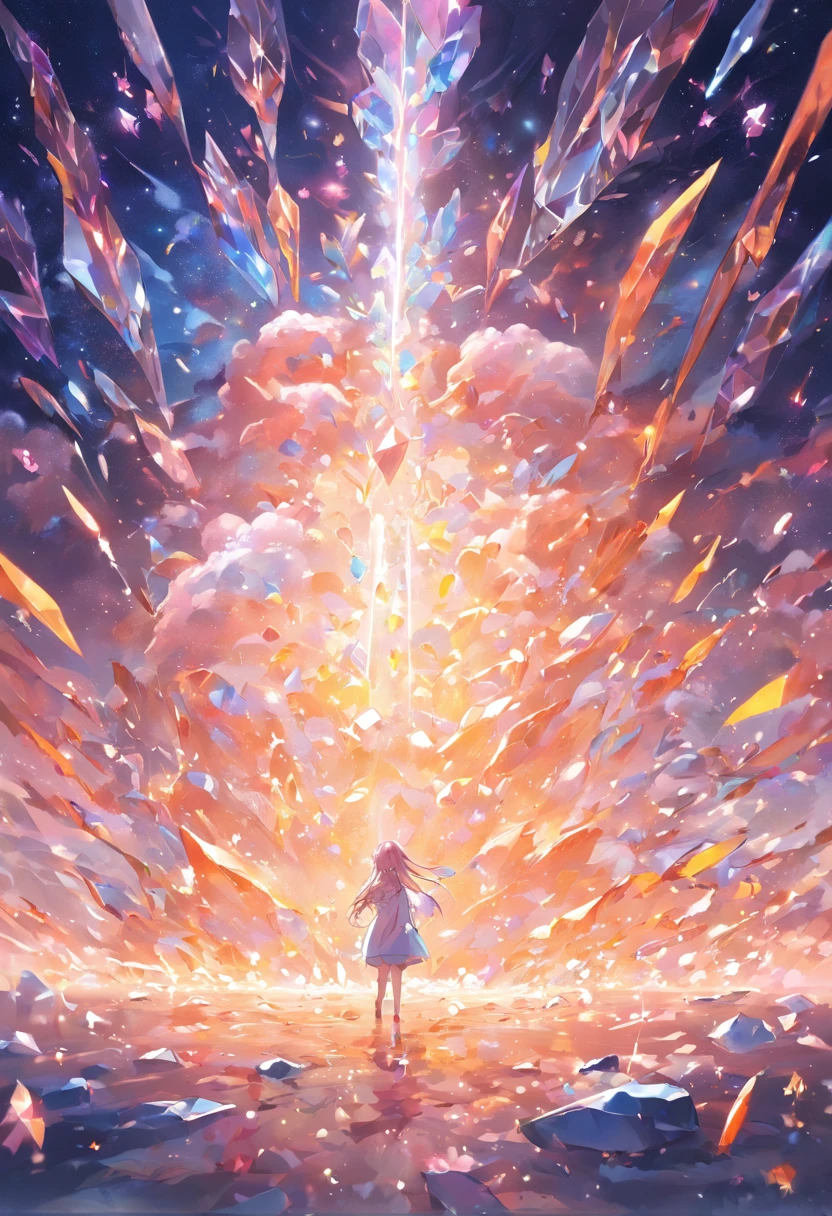 9(masterpiece,bestquality),Land of Crystals,ice field,bright,Shimmering like a diamond, it shines like a crystal,Bright and vivid colors,(depth of fields:1.2),the night,Holy,Light-sensitive,crystal