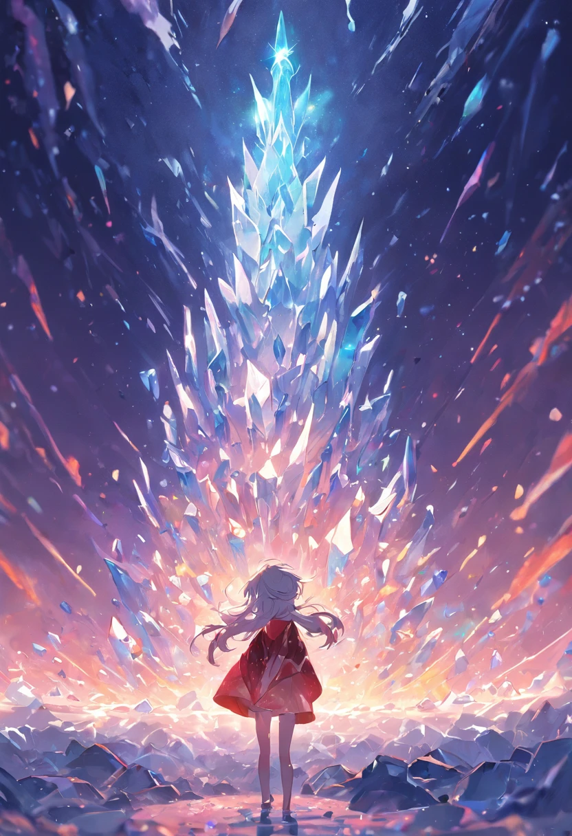 9(masterpiece,bestquality),Land of Crystals,ice field,bright,Shimmering like a diamond, it shines like a crystal,Bright and vivid colors,(depth of fields:1.2),the night,Holy,Light-sensitive,crystal