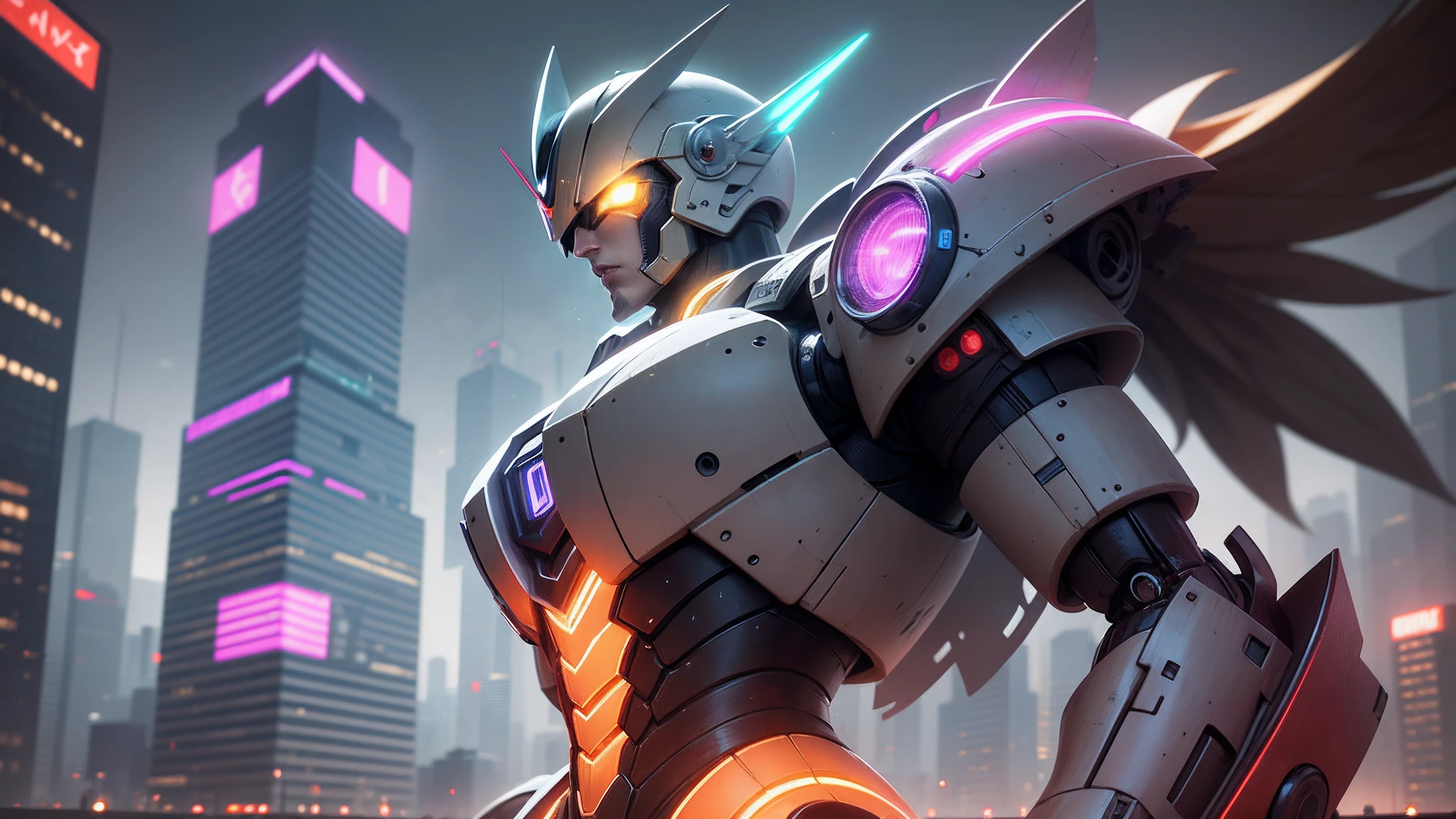 a futuristic A mesmerizing 8K digital artwork featuring Mazinger Z, the iconic mecha robot, amidst a futuristic neon-lit cityscape captured through breathtaking drone photography. The image showcases the intricate details of Mazinger Z's design, highlighting its powerful and dynamic presence. The use of an 85mm lens creates a captivating depth of field, emphasizing the fusion of new realism and fantastic realism. The cityscape is adorned with vibrant neon lights, casting a mesmerizing glow and creating a futuristic ambiance. The integration of unreal engine technology adds a touch of cinematic quality to the image, enhancing the overall visual experience. The scene is further enhanced with bokeh effects, accentuating the dazzling neon lights and creating a sense of depth and movement. The artwork pays homage to the manga and mecha genre, blending elements of futurism and nostalgia into a captivating and visually stunning composition. , combat pose, ultrawide shot, cinematic lighting, unreal engine --auto --s2