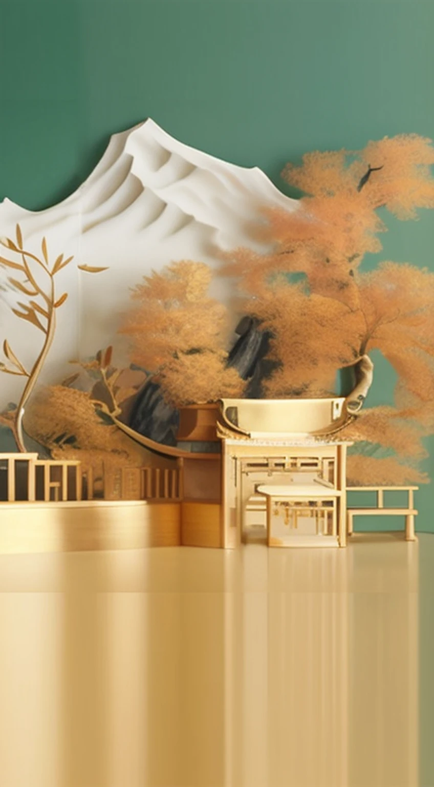There is a model of a building with a mountain as a background, Inspired by Ma Yuan, japonisme 3 d 8 k ultra detailed, highly detailed scenario, 3d scene, 3D scene, Beautiful rendering of the Tang Dynasty, pop japonisme 3 d ultra detailed, Detailed scenery —width 672, beautiful composition 3 - d 4 k