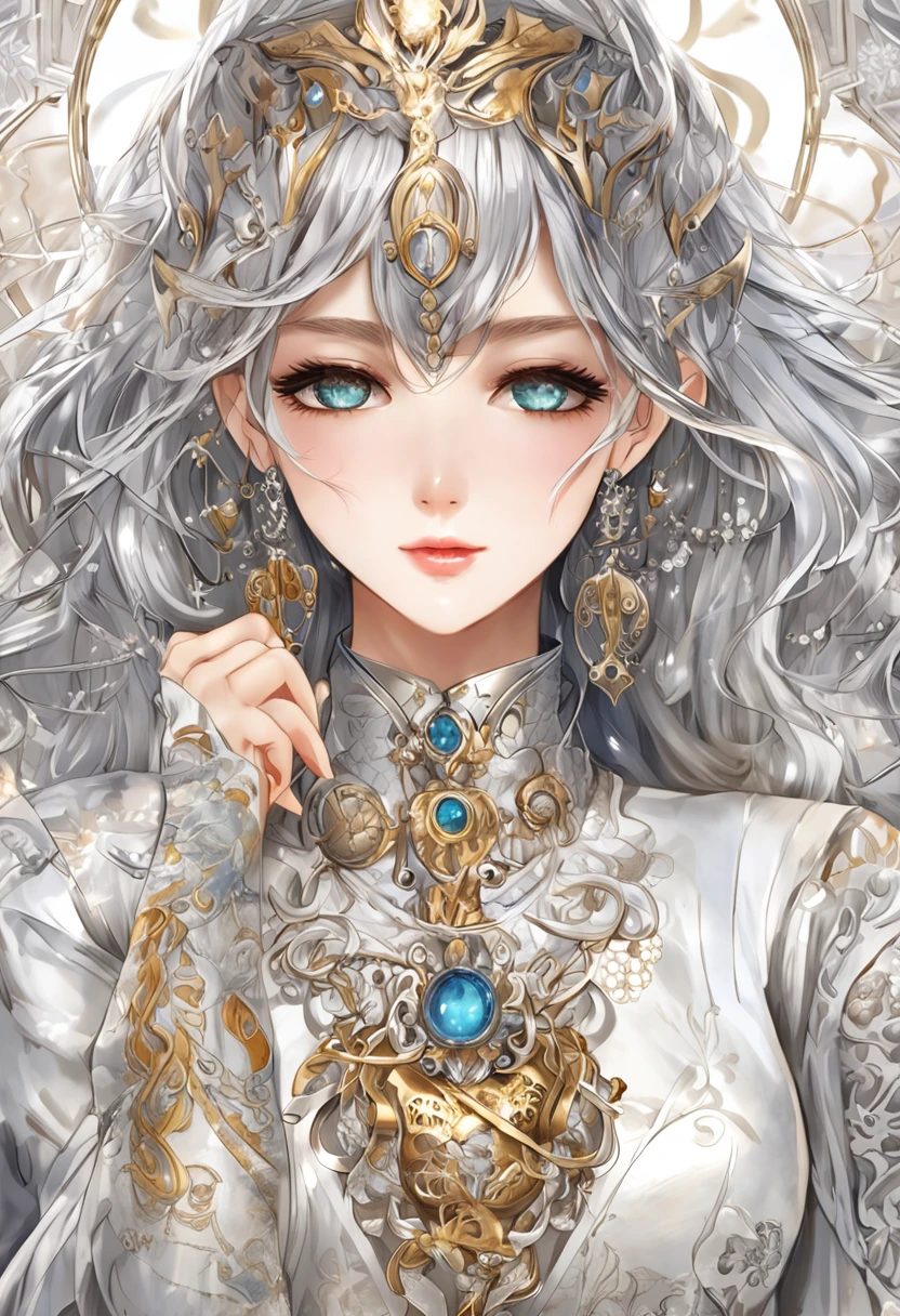 masutepiece, Best Quality, Best Quality, amazing, Beautiful detailed eyes,((1girl in)), Finely detailed, depth of fields, the Extremely Detailed CG Unity 8K Wallpapers, Full body,(Other Minato Aqua), (((Girl is wearing silver texture clothes))),((Very gorgeous metal style))、((((Various metal backgrounds)))),Sputtered molten iron,(Floating hair),((Hair like molten metal)),(((Detailed face))), (((Detailed eyes))),(((silver Clothes))),(((Gold lace clothing))),((Full body)),((((Flowing gold and silver)))),(((((Everything flows and melts))))),(((((Flowing iron))))),(((((Flowing silver))))),((((lace flowing and melt))))