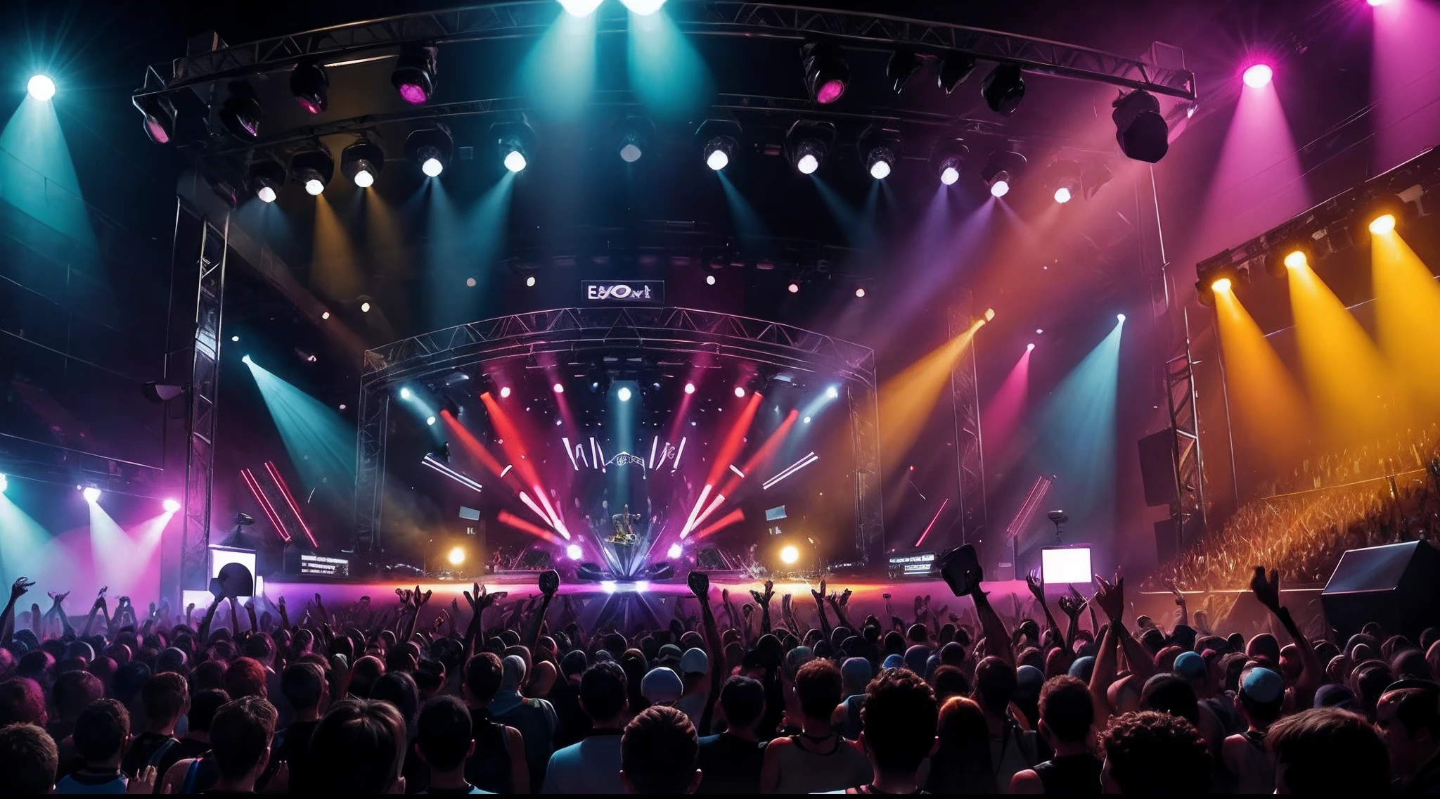 uma imagem, sem pessoas, com palco, show de dj, rave, funk