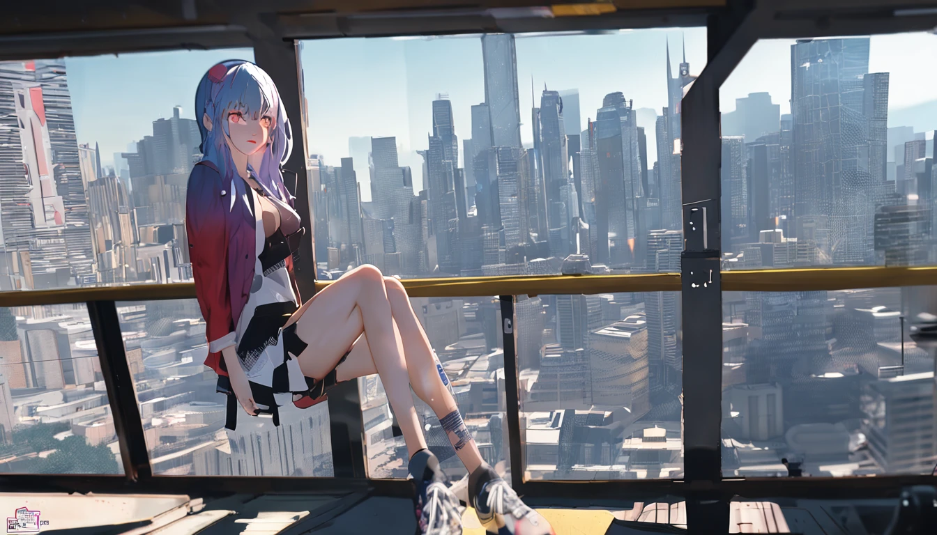 randome pose、mix4、(8K、RAW Photography、top-quality、masterpiece:1.2)、(blue hairs、piercings、realisitic、1girl in、cute little、A city scape、natta、Sateen、wet、profetional lighting、photon maping、Radio City、Based on physical rendering、Gradient black hair、white hair、short hair、a handsome、girl with、White Ballsuit、Superior Quality、hight resolution、1080p、(clearface)、(Detailed face description)、(Detailed hand description)、(masterpiece)、(Exquisite CG)、extreme light and shadows、hair messy、masterpiece、lush detail、(Exquisite facial features)、(top-quality)、(masterpiece)、(Delicat eyes)、Looking forward to your eyes、exquisite collar bone,