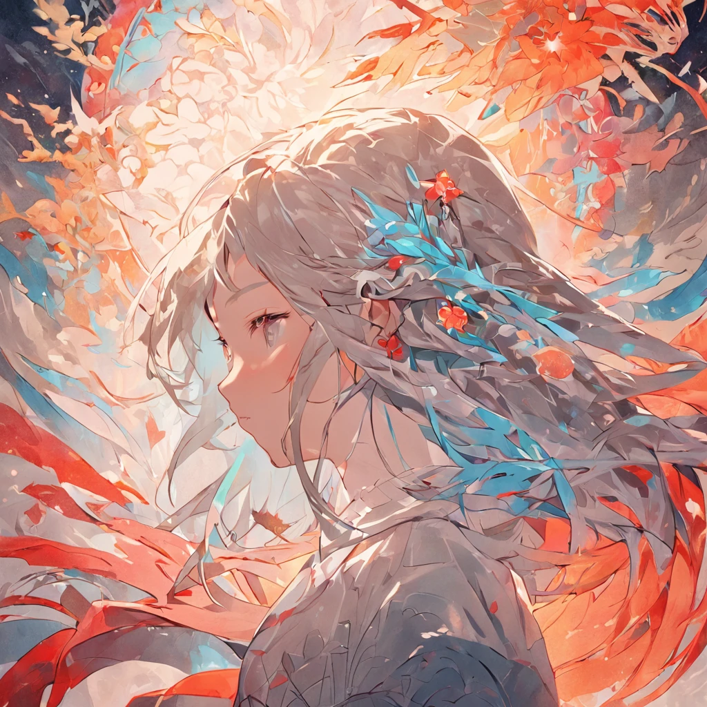 (White background:1.4),(Silhouette of a girl's head, Eyes closed, colorfull long hair, Oriental elements),(Chinese illustration:1.3,paper art:1.3, Quilted paper art:1.2),( reasonable design, Clear lines, High sharpness,Best quality, Very detailed, Masterpiece, movie light effect, 4K )