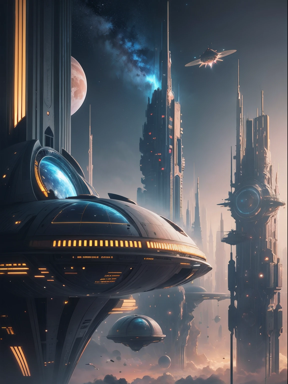 futuristic city, 24th century, space, space colony