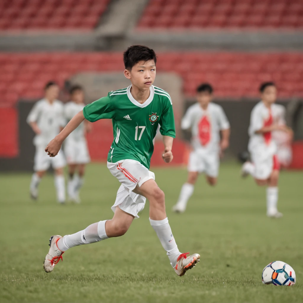 One height 1.75m 12-year-old Chinese teenager,Wearing the number 7 shirt of the Portuguese national football team,(((((Use snaps to capture the moment when teenagers play soccer:10))))),schoolboy,Strong and compact,The background is the players in the distance and the Old Trafford football stadium,(((Exercise full body photo:3))),Photoreality,photore,tmasterpiece,hentail realism,hentail realism,Photoreality,hight contrast,The photorealistic digital art trend is detailed and realistic in Artstation 8k HD HD, , best qualtiy, 超A high resolution, (真实感:1.4),A high resolution, A detailed, RAW photogr, sharp, rich colours,hyper realistic lifelike texture,dramatic lights