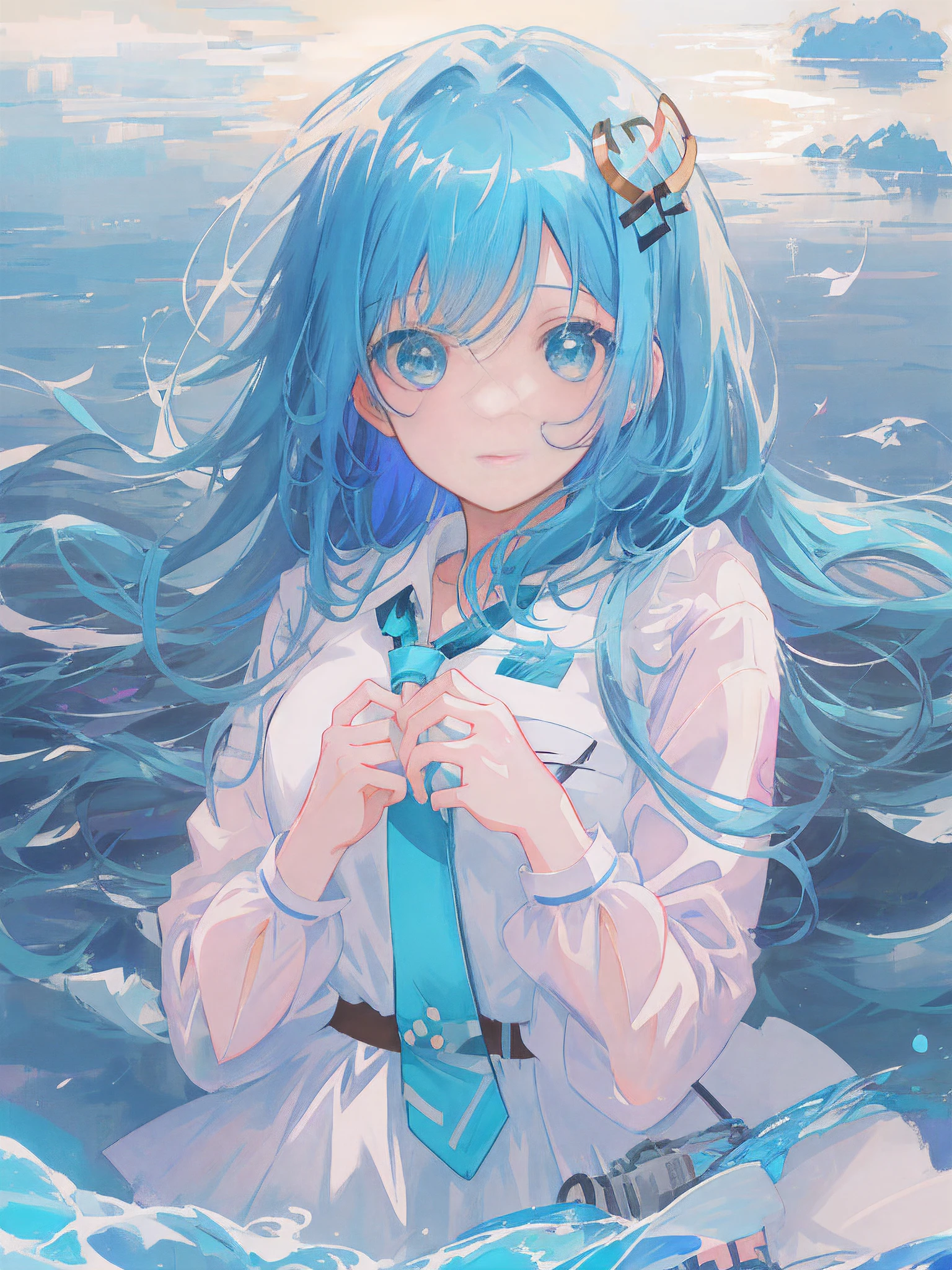 anime girl with blue hair and blue tie in the water, wallpaper anime blue water, anime style 4 k, 4 k manga wallpaper, anime art wallpaper 8 k, anime art wallpaper 4k, anime art wallpaper 4 k, anime girl with teal hair, 4k anime wallpaper, anime wallpaper 4 k, anime wallpaper 4k, mikudayo, anime girl walking on water