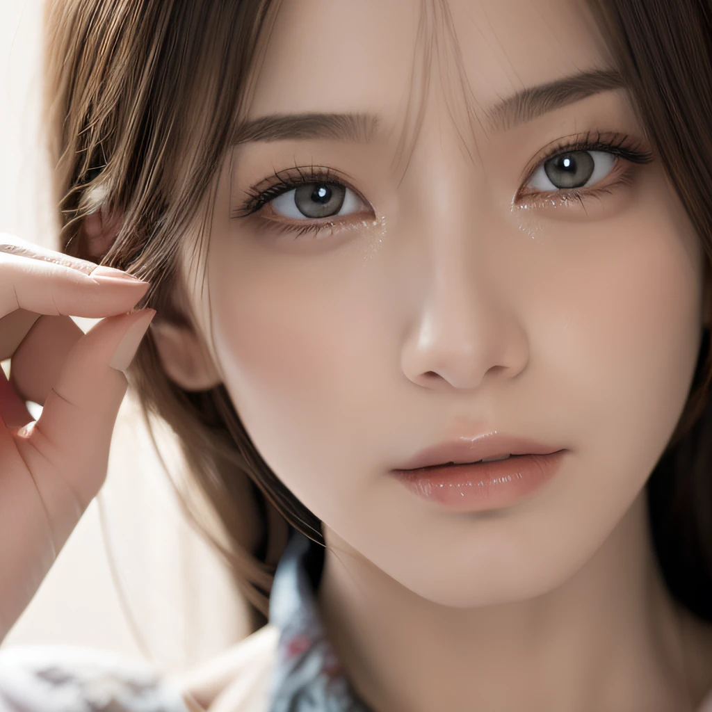 （hyper realstic）， （illustratio）， （hight resolution）， （8K）， （Very detailed）， （beautiful and delicate eyes）， （best qualtiy）， （Super Detail）， （tmasterpiece）， Beautiful face，（Detailed face），sideface， Clear facial features, 二重まぶた，milkyW，Fair skin， highdetailskin， Realistic details of skin， Visible Pore, shift dresses:1.1，A half body，Bust Photo，absurd res，enticing，超A high resolution，Ultra photo realsisim，Very detailed，the golden ratio，（dynamicposes），Sad tears，动态照明