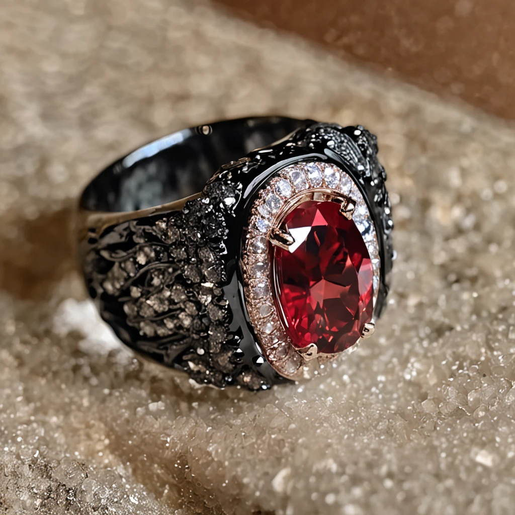 Masterpiece，highest  quality，(Nothing but the ring)，(No Man),Phoenix ring setting，starrysky，Wrapped around the end from beginning to end，Exquisite Prutim ring，Starry sky in the ring,The sheen，inverted image，Sparkling red gemstones，Elegant and noble,simple backgound