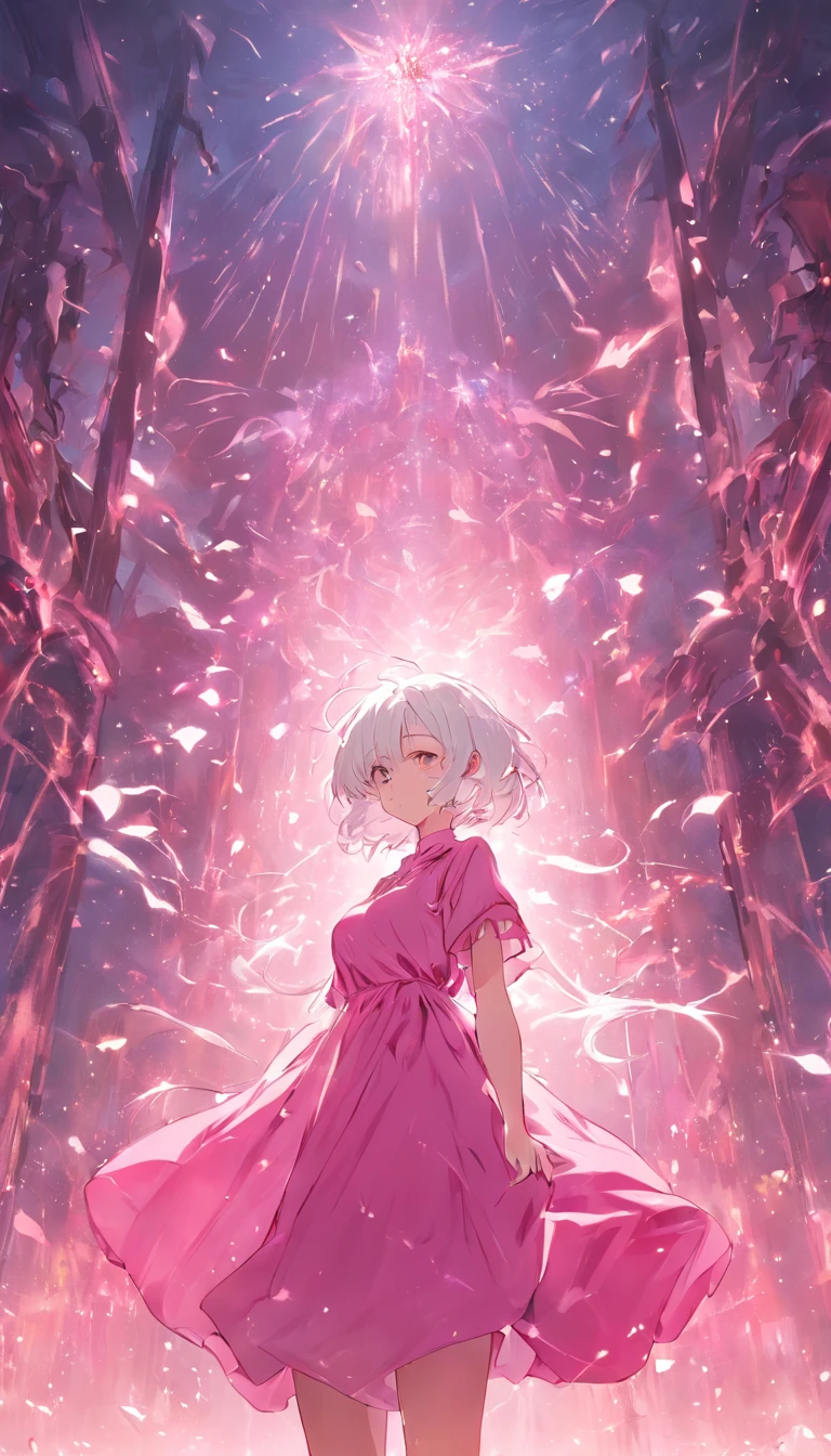 White hair wearing pink dress girl