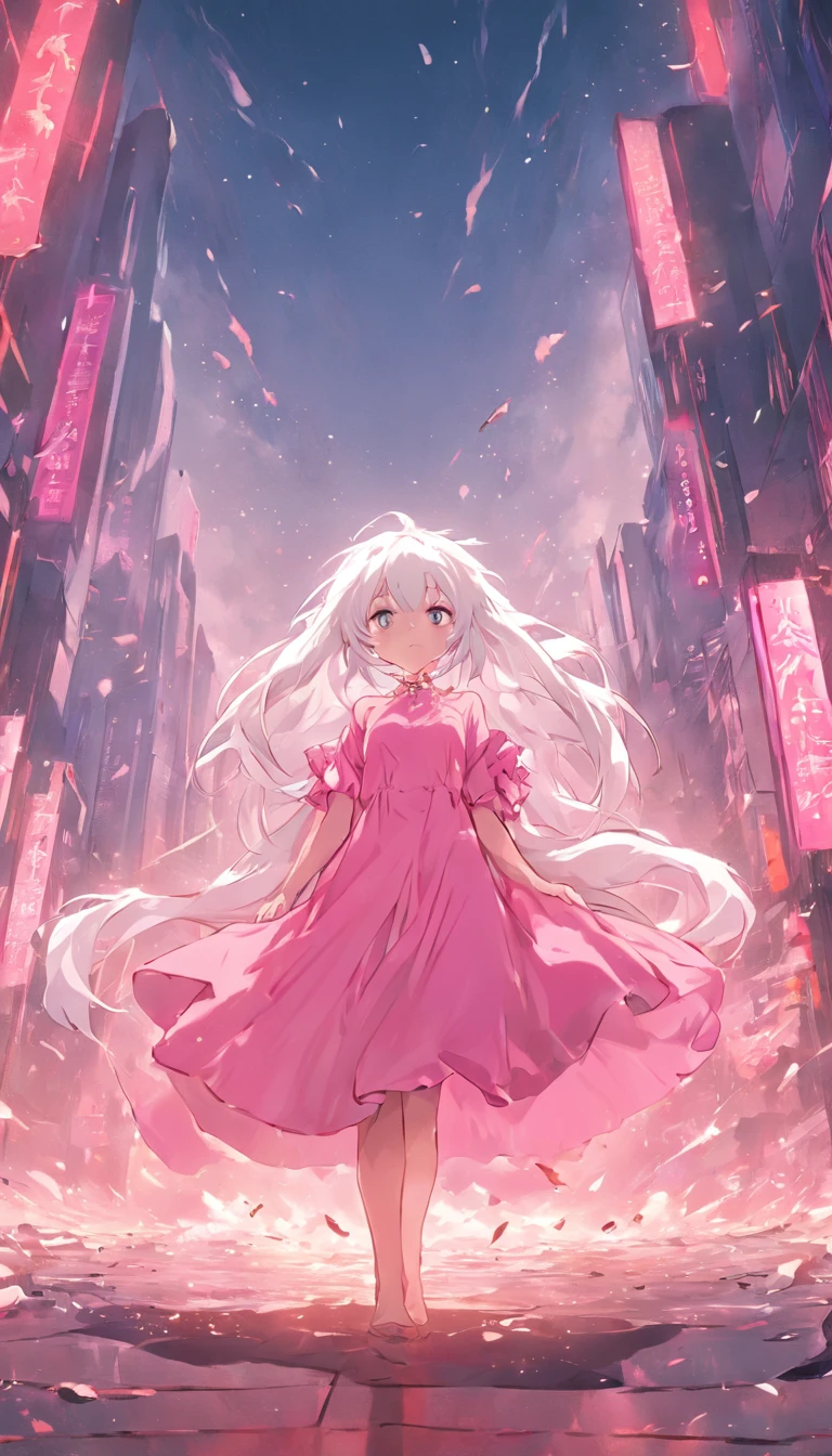 White hair wearing pink dress girl