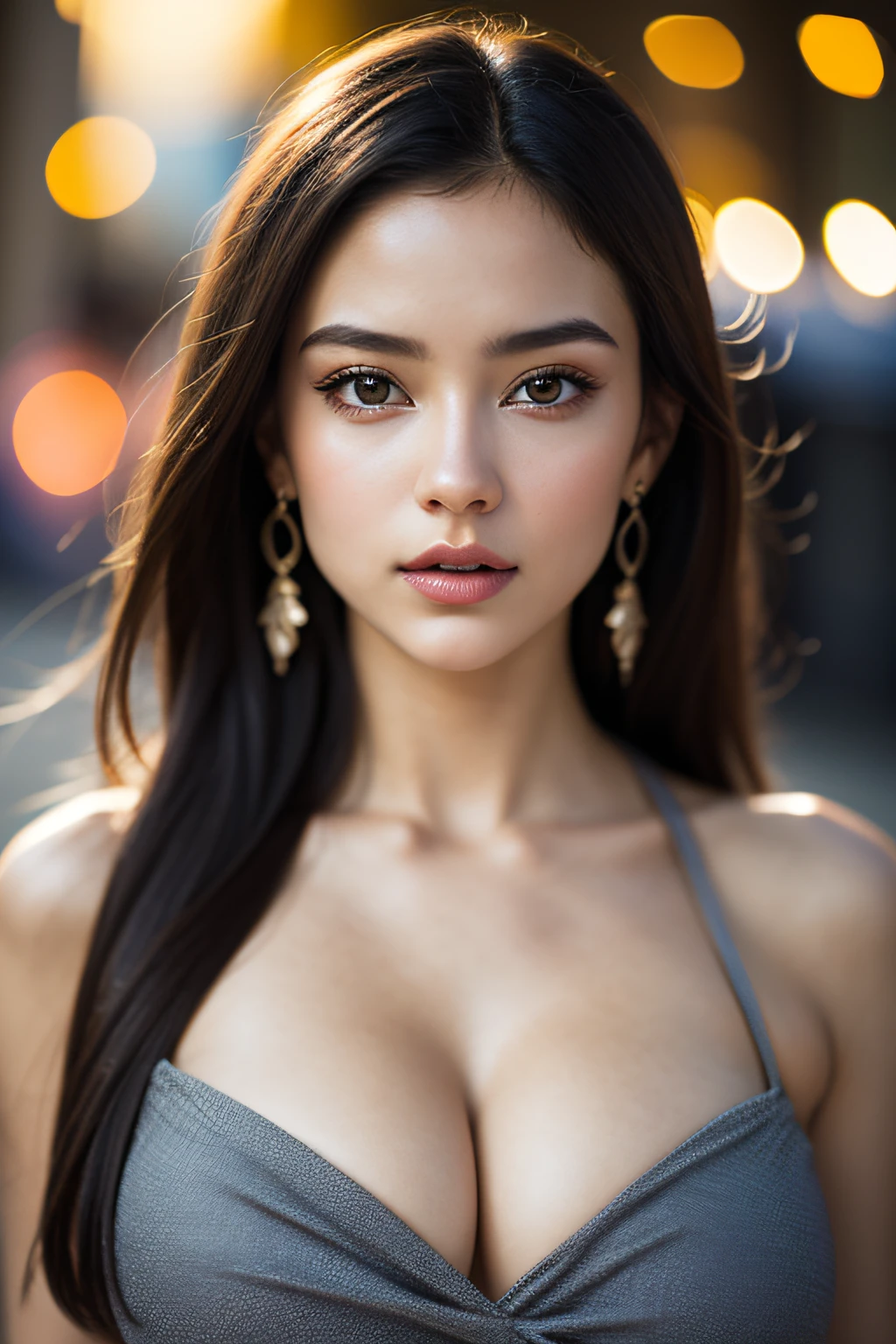 1 beautiful young girl, Super beautiful detail face, (Slightly open mouth, Sexy look:1.1), (Beautiful big breasts:1.3), (Slender body:1.2), (Ultra-stylish dress,chest wide open:1.5), Bare breasts, pubick hair, Carmelto details, (Fine face:1.2), Accessories, Earrings, conceptual art, High quality, Realistic, Extremely detailed CG unified 8K wallpaper, The is very detailed, High-definition RAW color photo, professional photoshooting, Realistic portrait, Cinematic light, Beautiful detailed, Super detail, High details, Sexy art, (((Bokeh))), depth of fields, illumination, Gorgeous Danner table, Super stylish lighting,