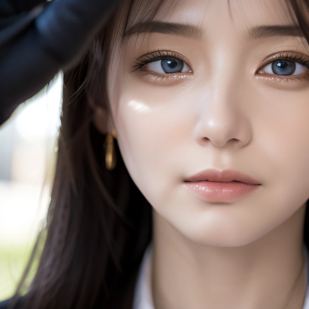 （hyper realstic）， （illustratio）， （hight resolution）， （8K）， （Very detailed）， （beautiful and delicate eyes）， （best qualtiy）， （Super Detail）， （tmasterpiece）， Beautiful face，（Detailed face），sideface， Clear facial features, 二重まぶた，milkyW，Fair skin， highdetailskin， Realistic details of skin， Visible Pore, shift dresses:1.1，A half body，Bust Photo，absurd res，enticing，超A high resolution，Ultra photo realsisim，Very detailed，the golden ratio，（dynamicposes），Sad tears，动态照明