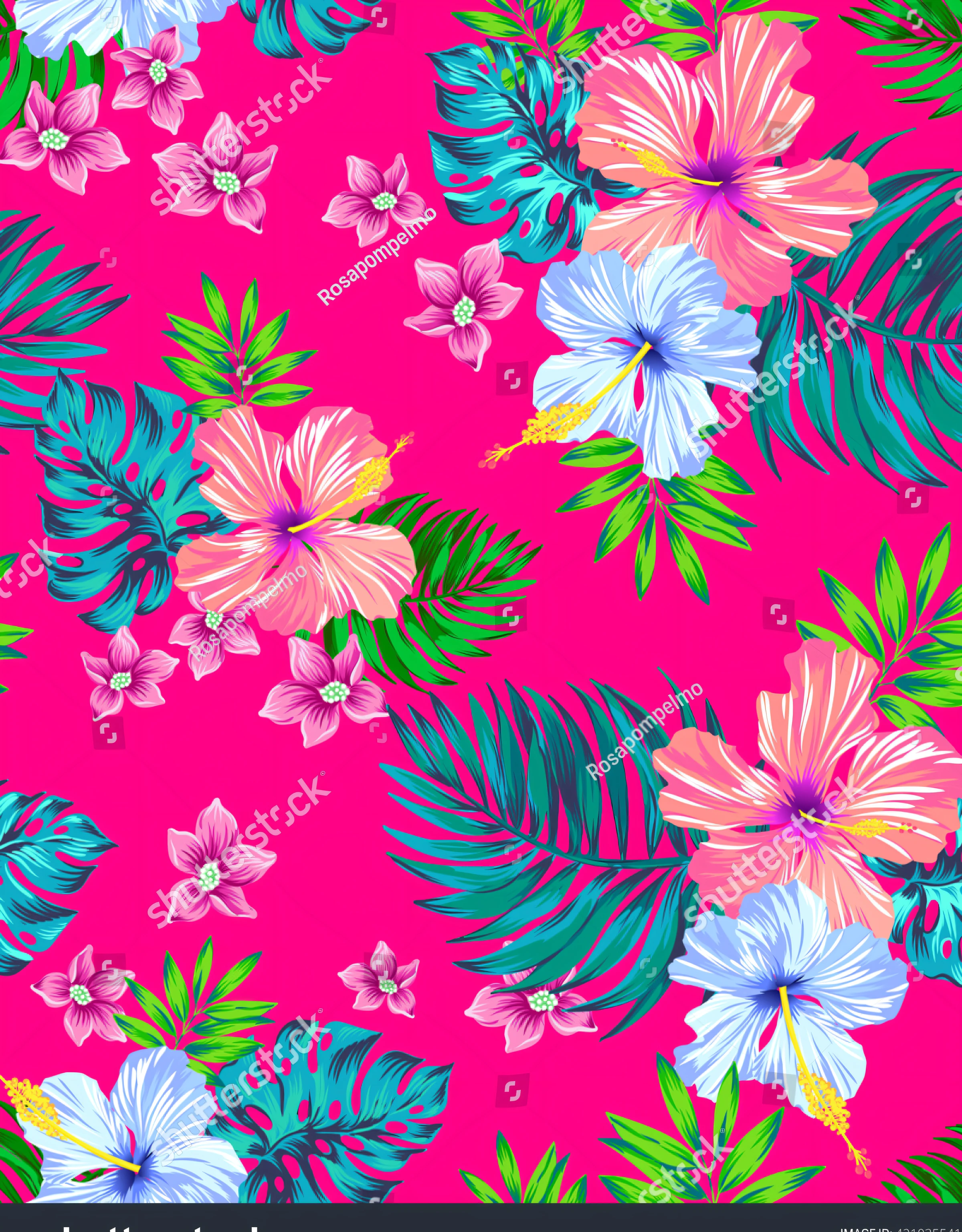 Seamless tropical floral background with pink and blue flowers, blooming tropical flowers, tropical flowers, beautiful tropical flowers, Neon floral pattern, summer color pattern, tropical plants and flowers, tropical flower plants, elegant tropical prints, colorful tropical plants, floral flowers colorful, Tropical paradise, floral patterned skin, Seamless pattern design, seamless fabric pattern 8k, Pop and bright colors