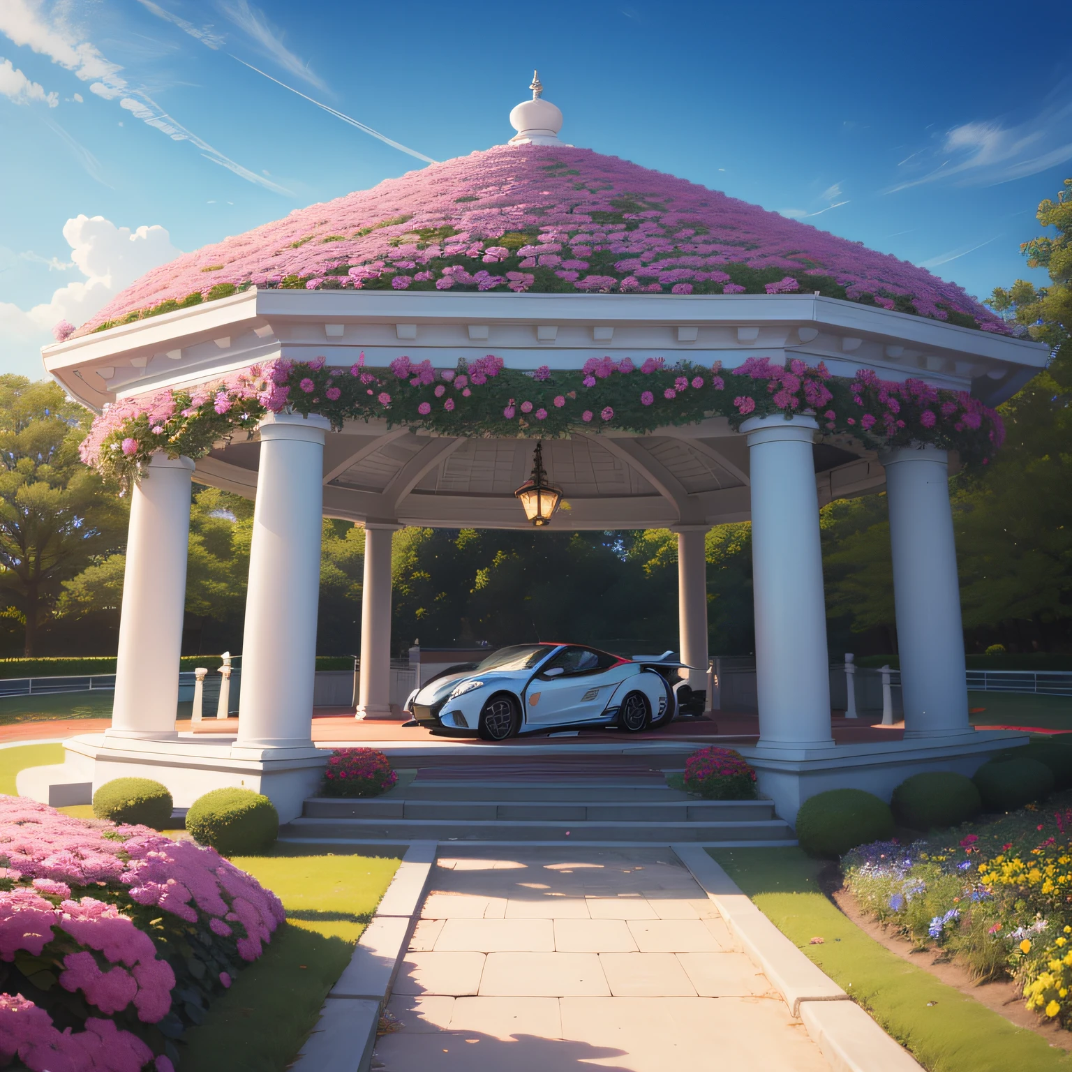 A speeding sports car ran outside the pavilion