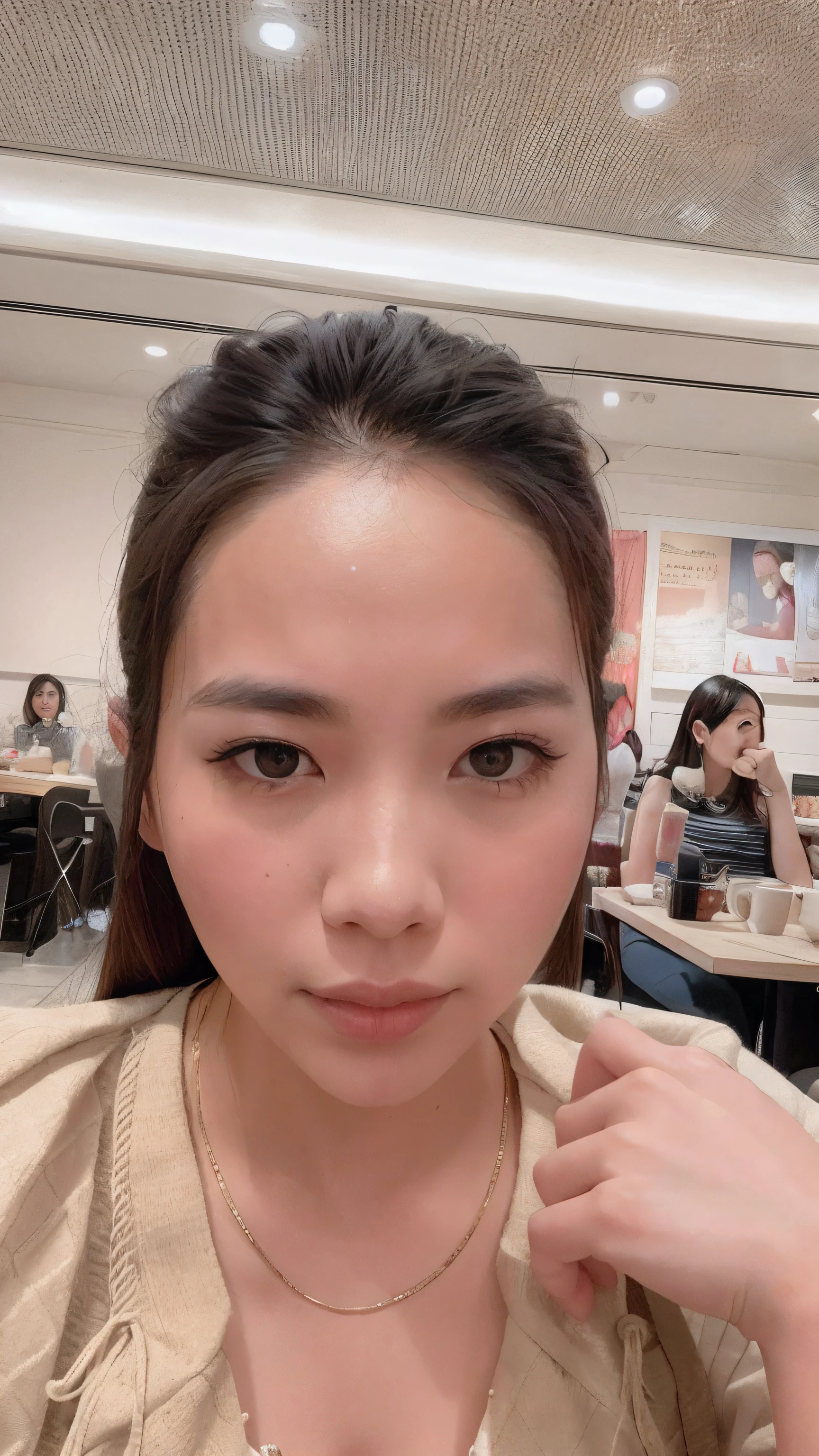 There are two photos of a woman eating a sandwich at a fast food restaurant, dilraba dilmurat, young cute wan asian face, Ruan Jia hermoso!, chica linda-fina-cara, Lalisa Manobal, Wan adorable cara coreana, Chica de anime en la vida real, tzuyu de dos veces, Xision Wu, con labios muy finos