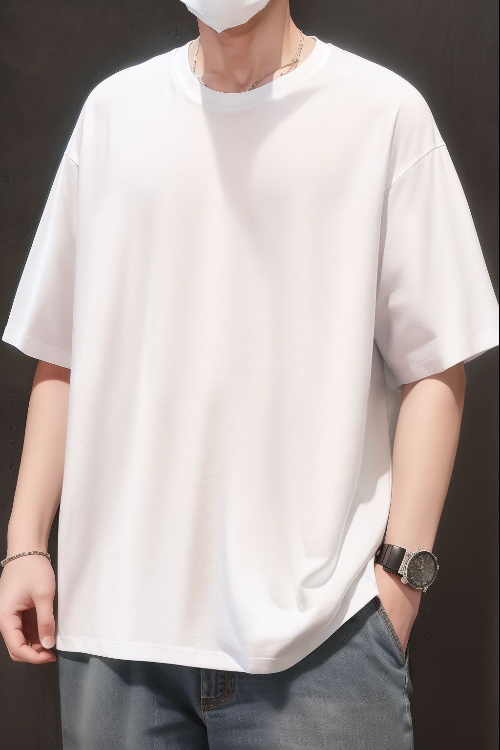 Wearing a white shirt、Arafeld man in a white mask, Short sleeves, White T-shirt, white t - shirt, dressed in a white t-shirt, whitet-shirt, plain white T-shirt, wearing a tshirt, Casual clothing, white trendy clothes, Cotton, man in white t - shirt, detailed white, dressed in a white t-shirt