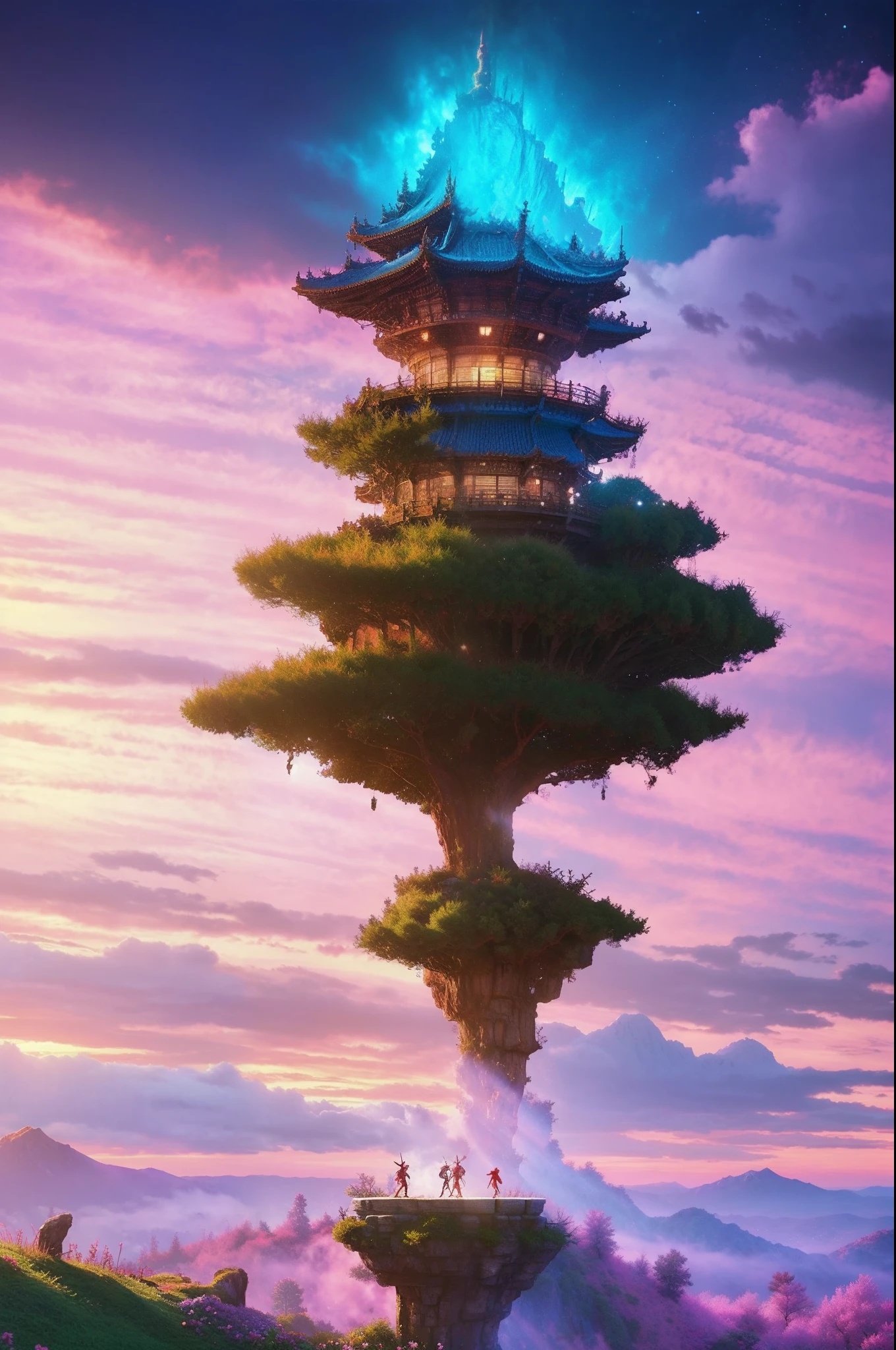 pixel game《dragon quest》,Game character design,(cavalier:1.4),In pink,dream magical,Thick clouds,surrounded by cloud,16-bit pixels