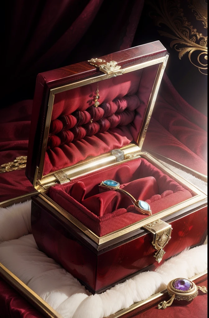 A fine velvet jewelry box,There is a gemstone ring inside